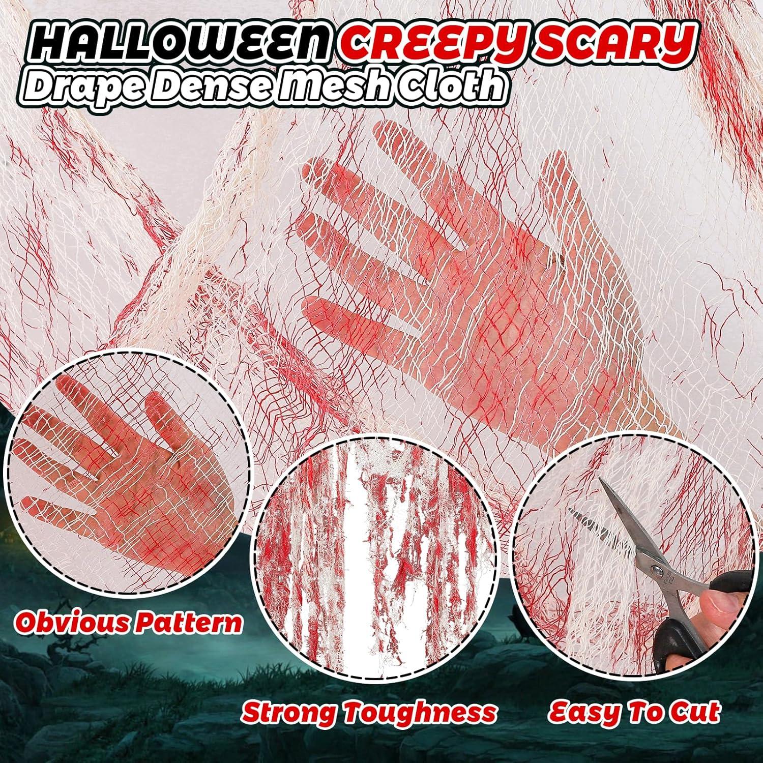 imageWhaline Halloween Creepy Cloth 328 x 25ft Decor Drape for Doorways Entryways Windows Cover Gauze for Haunted House Party WhiteRed