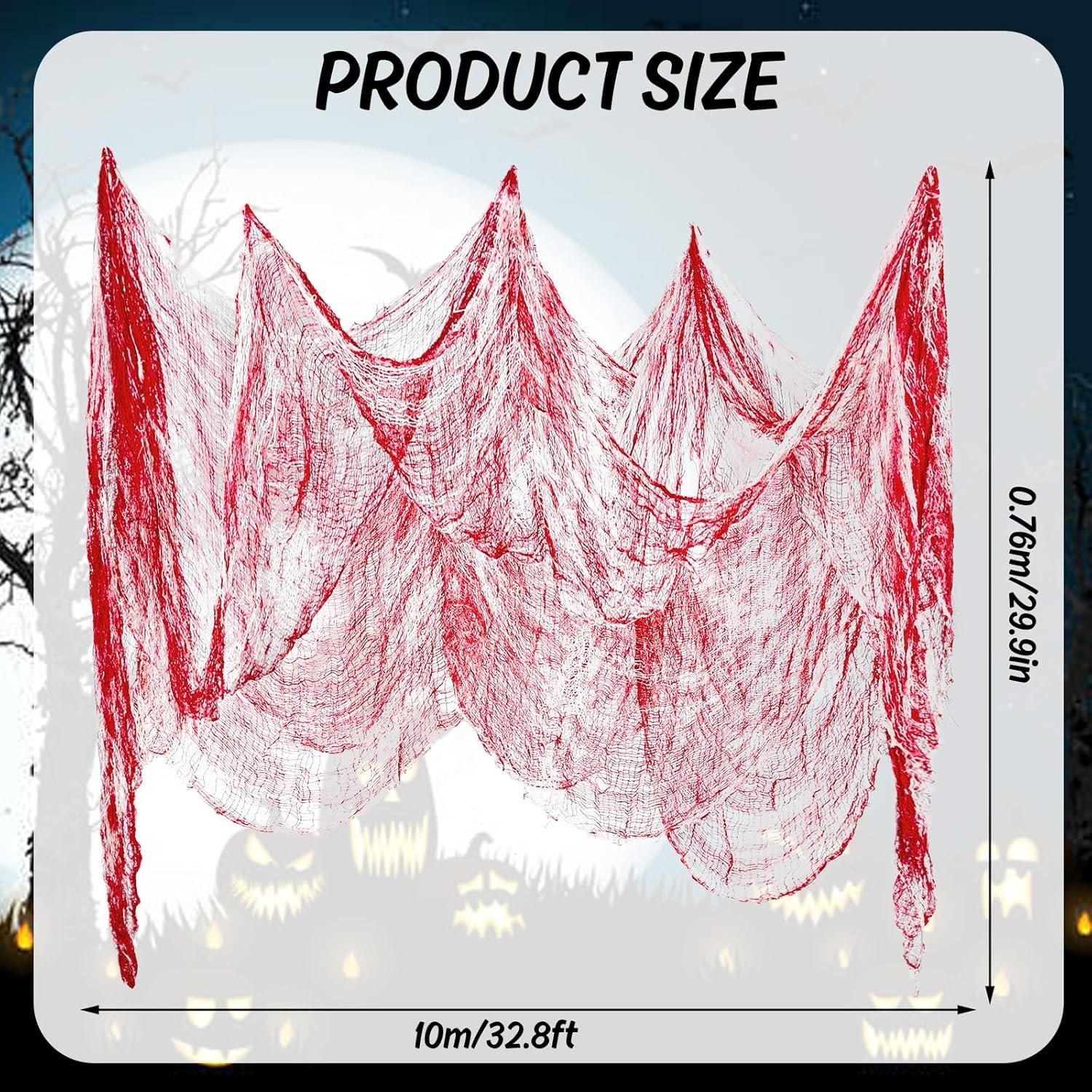 imageWhaline Halloween Creepy Cloth 328 x 25ft Decor Drape for Doorways Entryways Windows Cover Gauze for Haunted House Party WhiteRed