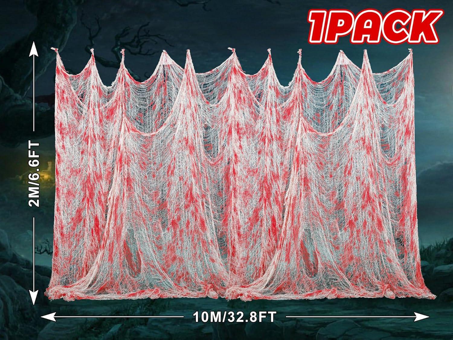 imageWhaline Halloween Creepy Cloth 328 x 25ft Decor Drape for Doorways Entryways Windows Cover Gauze for Haunted House Party WhiteRed