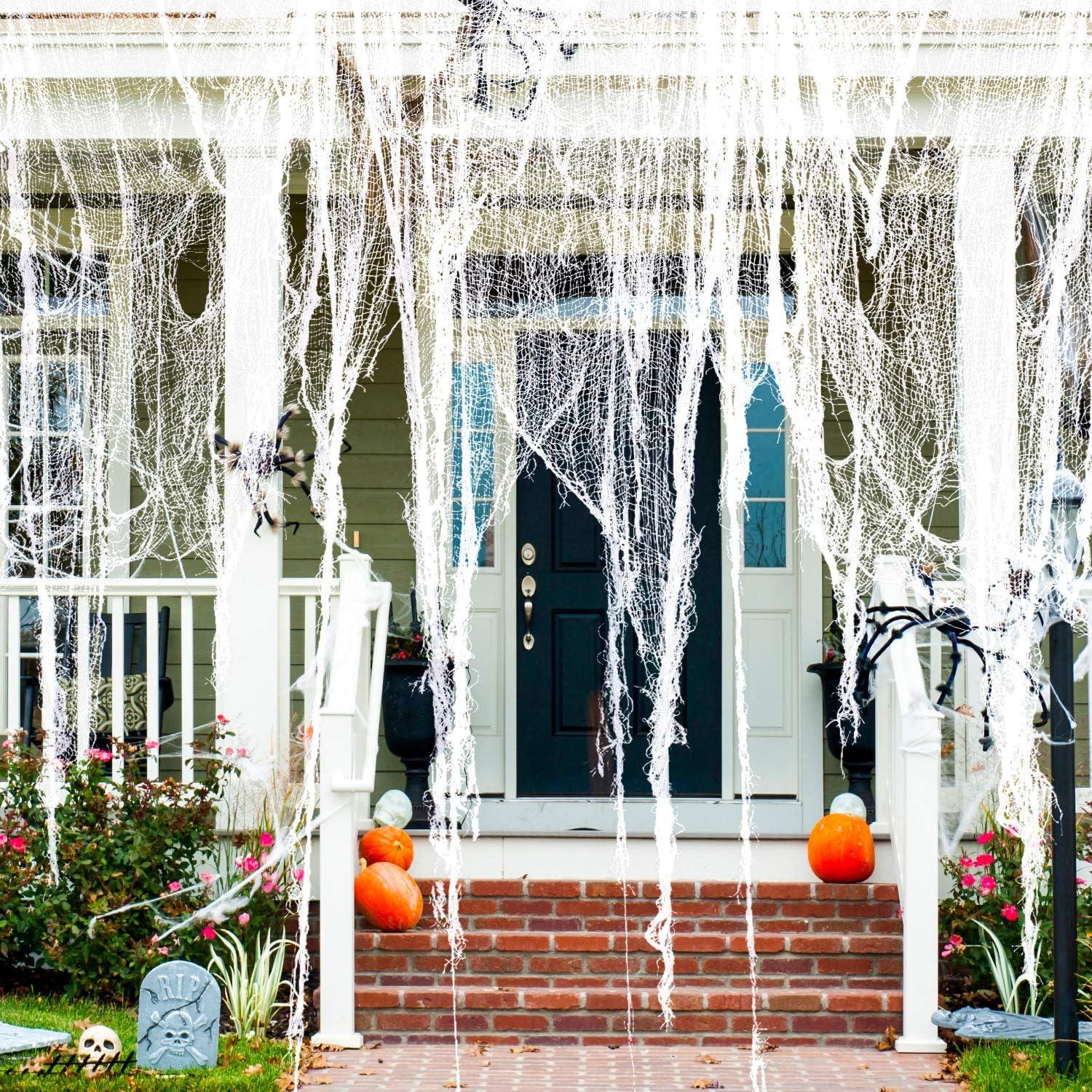 imageWhaline Halloween Creepy Cloth 328 x 25ft Decor Drape for Doorways Entryways Windows Cover Gauze for Haunted House Party WhiteWhite