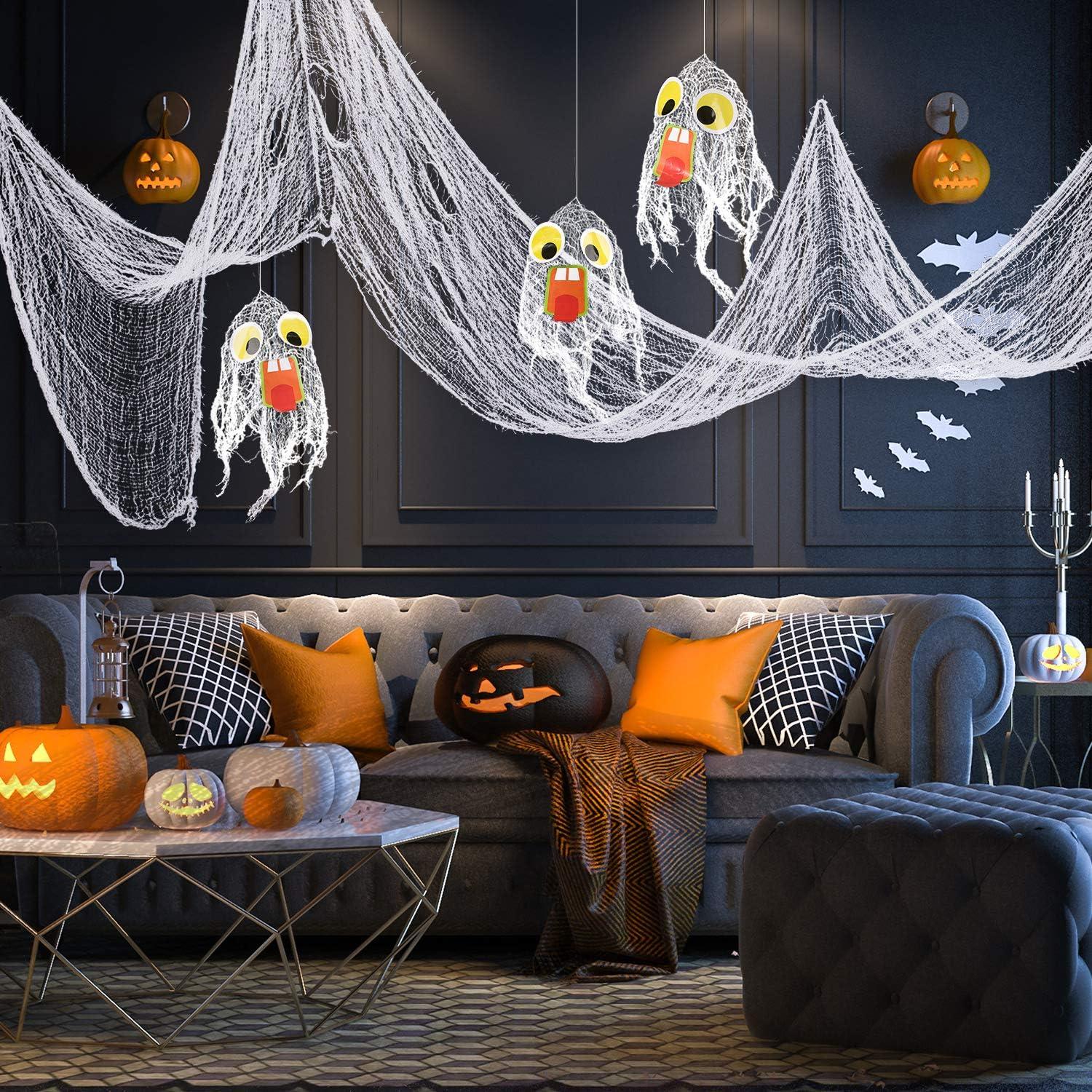 imageWhaline Halloween Creepy Cloth 328 x 25ft Decor Drape for Doorways Entryways Windows Cover Gauze for Haunted House Party WhiteWhite