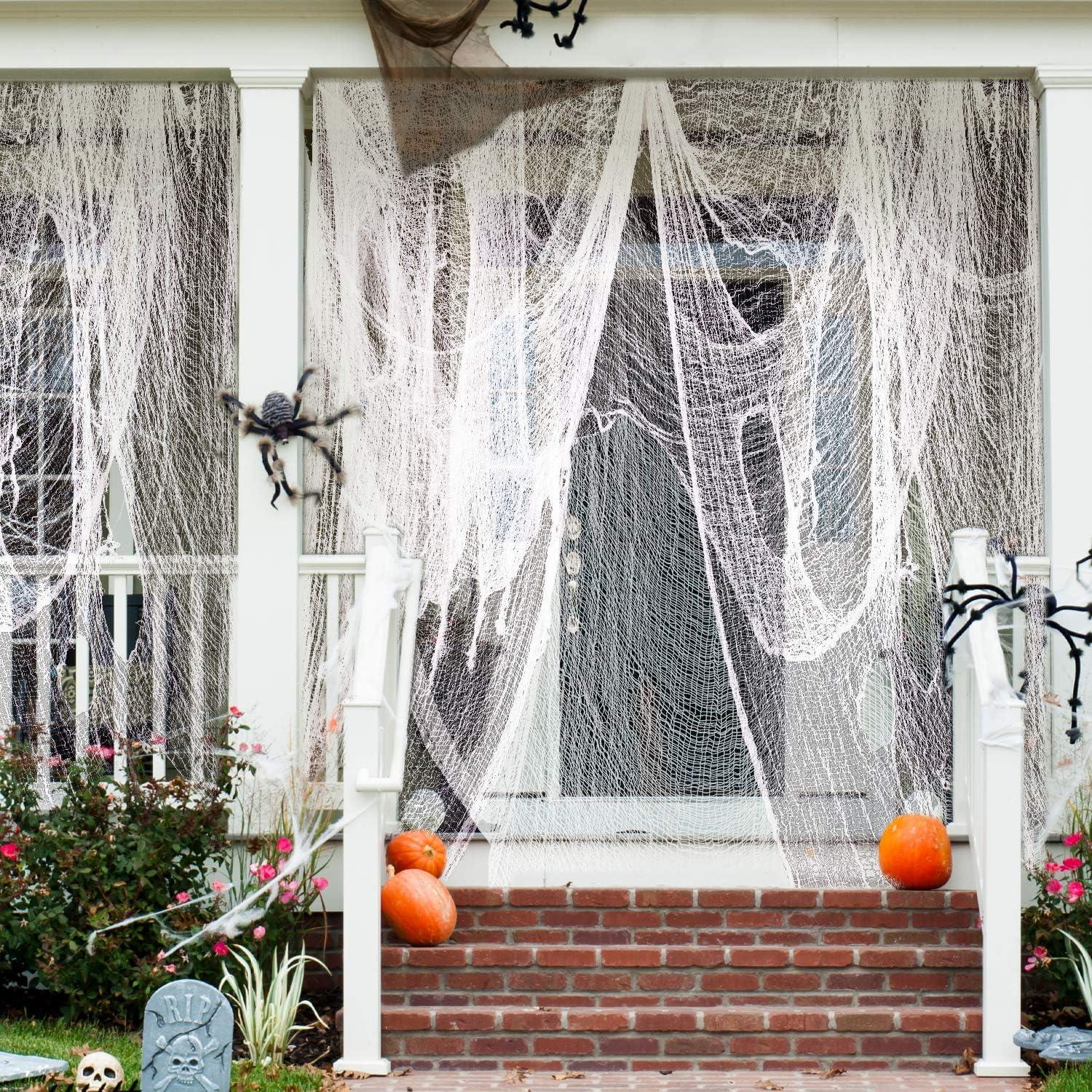 imageWhaline Halloween Creepy Cloth 328 x 25ft Decor Drape for Doorways Entryways Windows Cover Gauze for Haunted House Party WhiteWhite