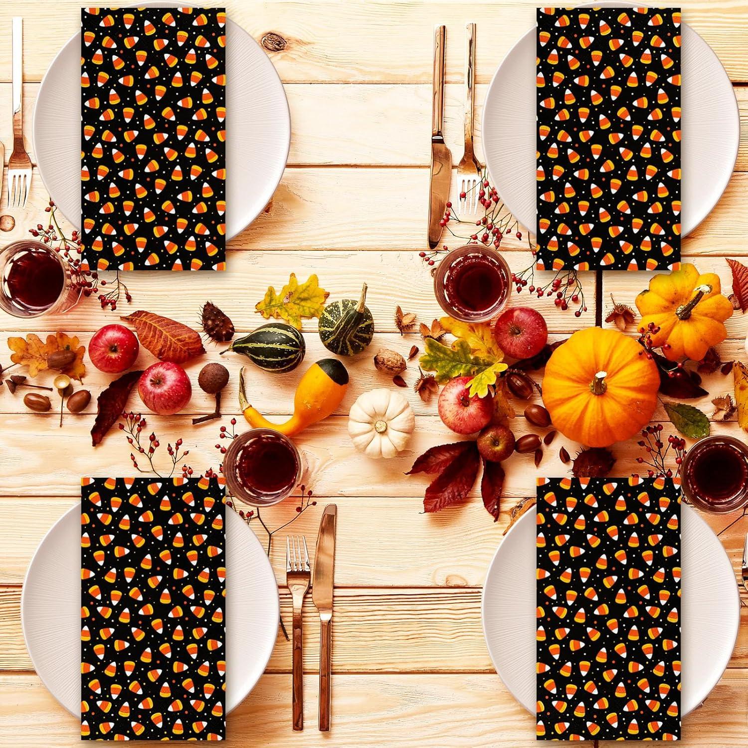 imageWhaline Halloween Guest Napkins 43x78 Inch Candy Corn Disposable Orange Black Hand Towel Paper Napkins for Dinner Party Supplies 80Pcs43 X 78inch