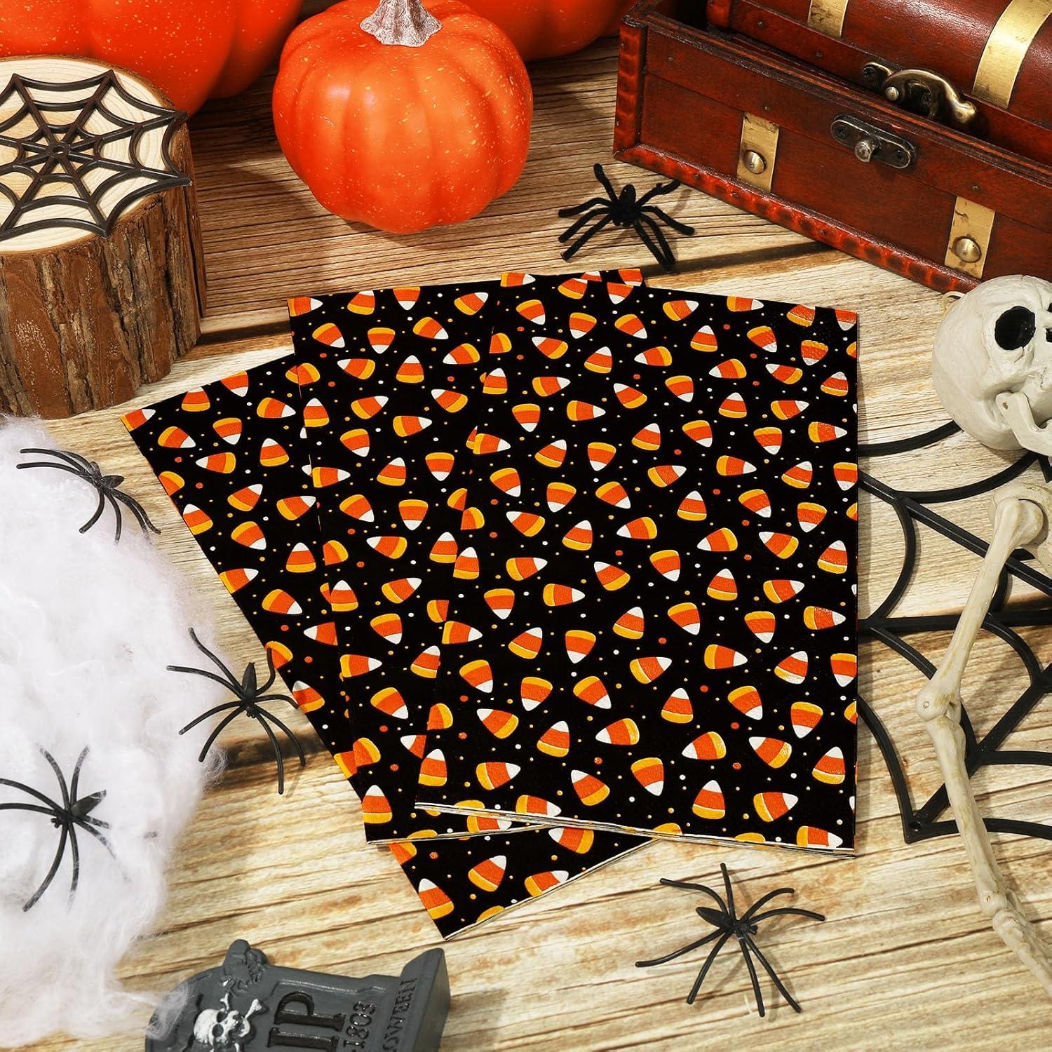 imageWhaline Halloween Guest Napkins 43x78 Inch Candy Corn Disposable Orange Black Hand Towel Paper Napkins for Dinner Party Supplies 80Pcs43 X 78inch