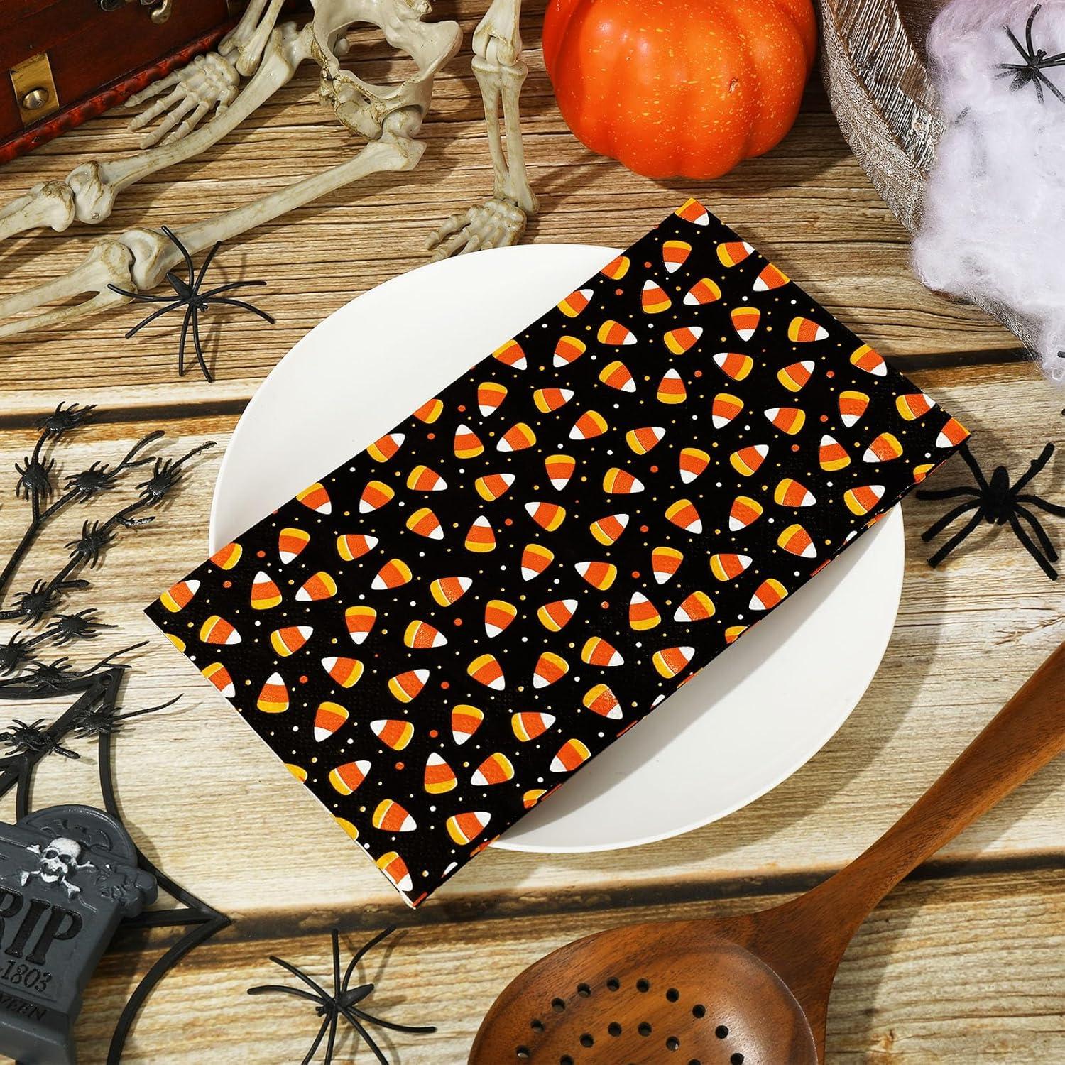 imageWhaline Halloween Guest Napkins 43x78 Inch Candy Corn Disposable Orange Black Hand Towel Paper Napkins for Dinner Party Supplies 80Pcs43 X 78inch