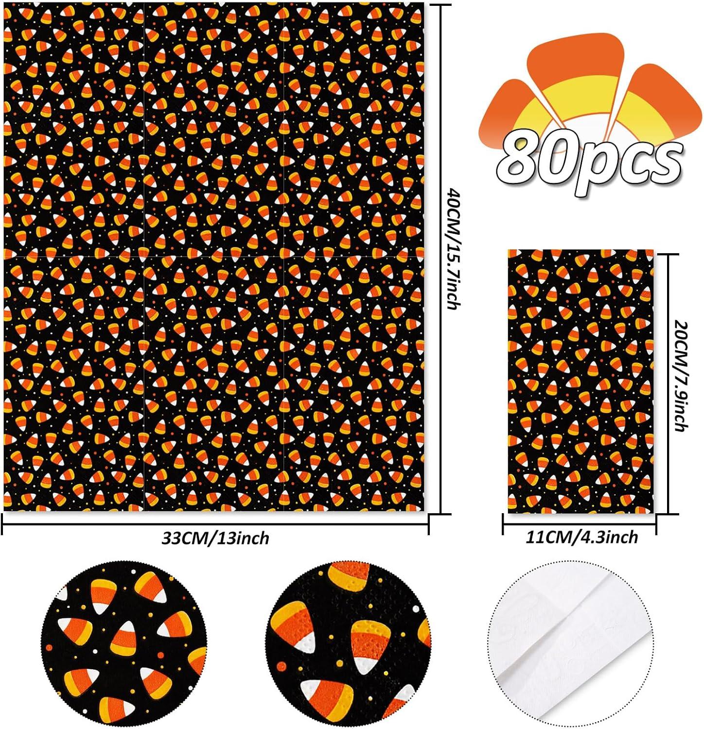 imageWhaline Halloween Guest Napkins 43x78 Inch Candy Corn Disposable Orange Black Hand Towel Paper Napkins for Dinner Party Supplies 80Pcs43 X 78inch