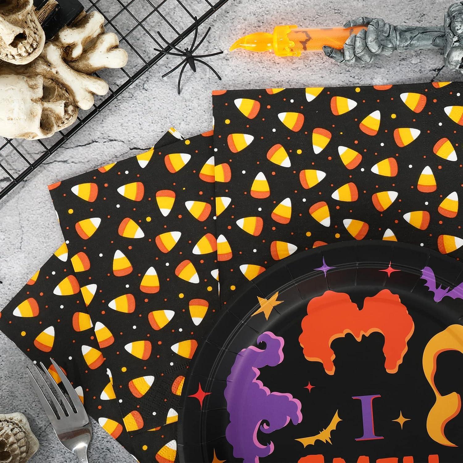 imageWhaline Halloween Guest Napkins 43x78 Inch Candy Corn Disposable Orange Black Hand Towel Paper Napkins for Dinner Party Supplies 80Pcs65X65inch