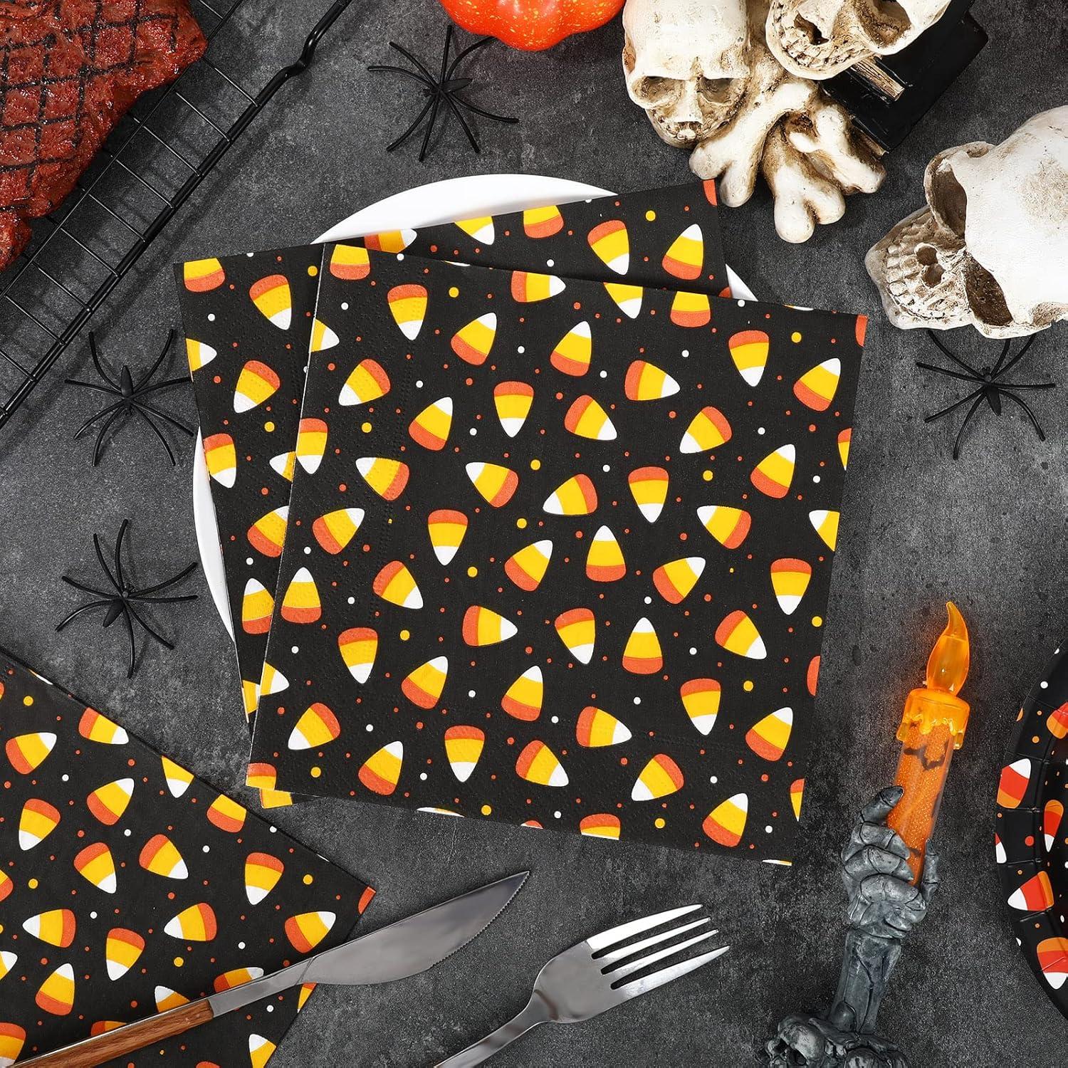 imageWhaline Halloween Guest Napkins 43x78 Inch Candy Corn Disposable Orange Black Hand Towel Paper Napkins for Dinner Party Supplies 80Pcs65X65inch
