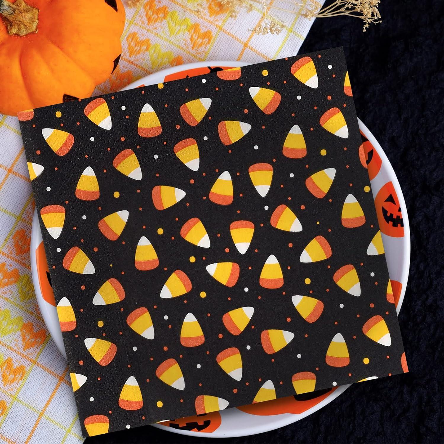 imageWhaline Halloween Guest Napkins 43x78 Inch Candy Corn Disposable Orange Black Hand Towel Paper Napkins for Dinner Party Supplies 80Pcs65X65inch