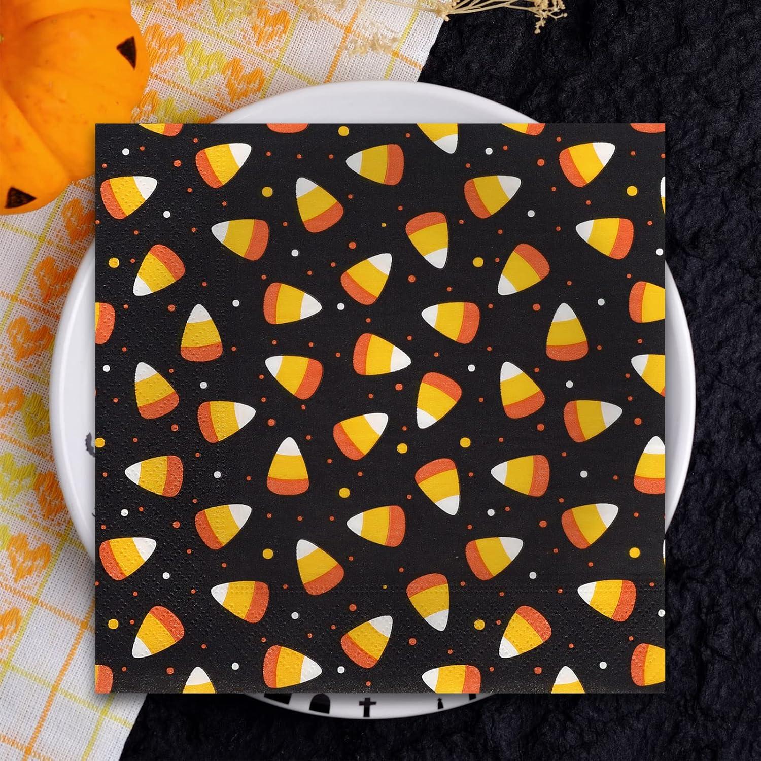 imageWhaline Halloween Guest Napkins 43x78 Inch Candy Corn Disposable Orange Black Hand Towel Paper Napkins for Dinner Party Supplies 80Pcs65X65inch