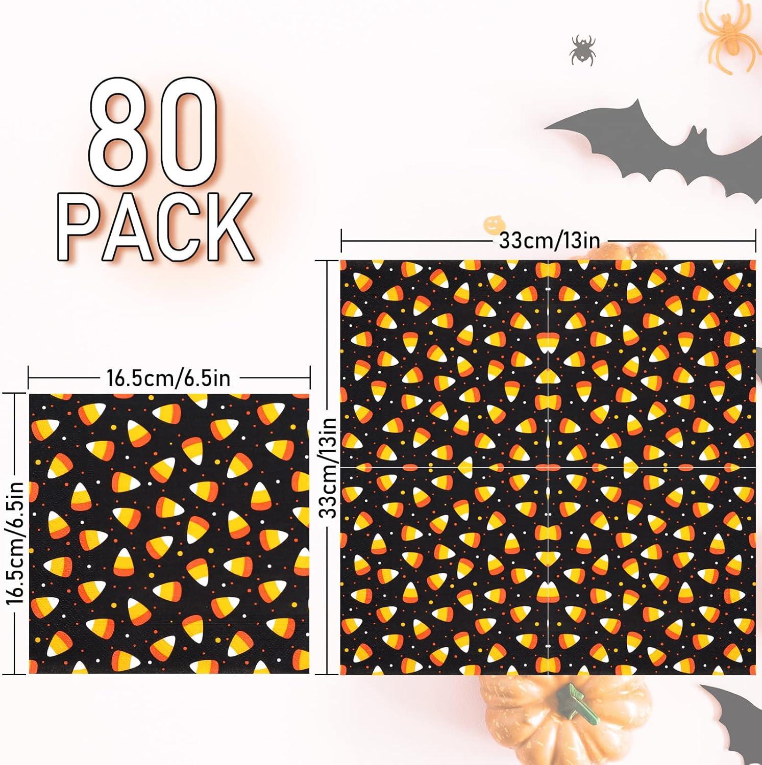 imageWhaline Halloween Guest Napkins 43x78 Inch Candy Corn Disposable Orange Black Hand Towel Paper Napkins for Dinner Party Supplies 80Pcs65X65inch