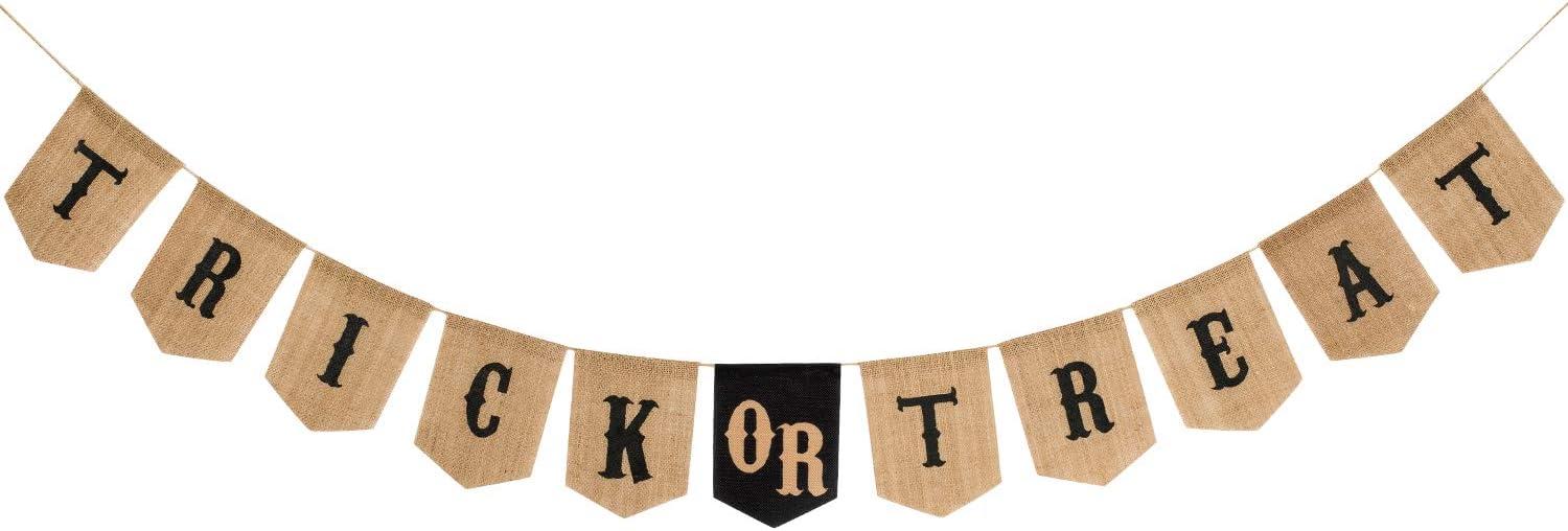 imageWhaline Halloween Trick or Treat Burlap Banner Hanging Banner Home Decor Bunting Flag Fireplace Garland Black Orange