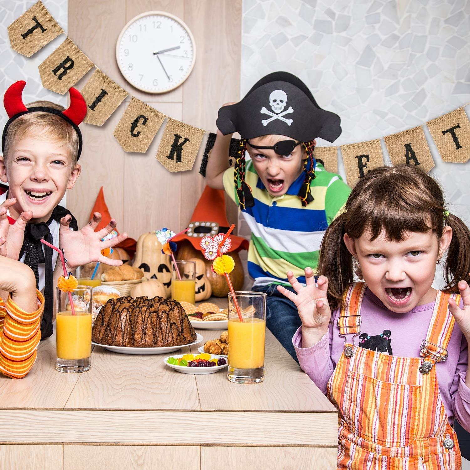 imageWhaline Halloween Trick or Treat Burlap Banner Hanging Banner Home Decor Bunting Flag Fireplace Garland Black Orange