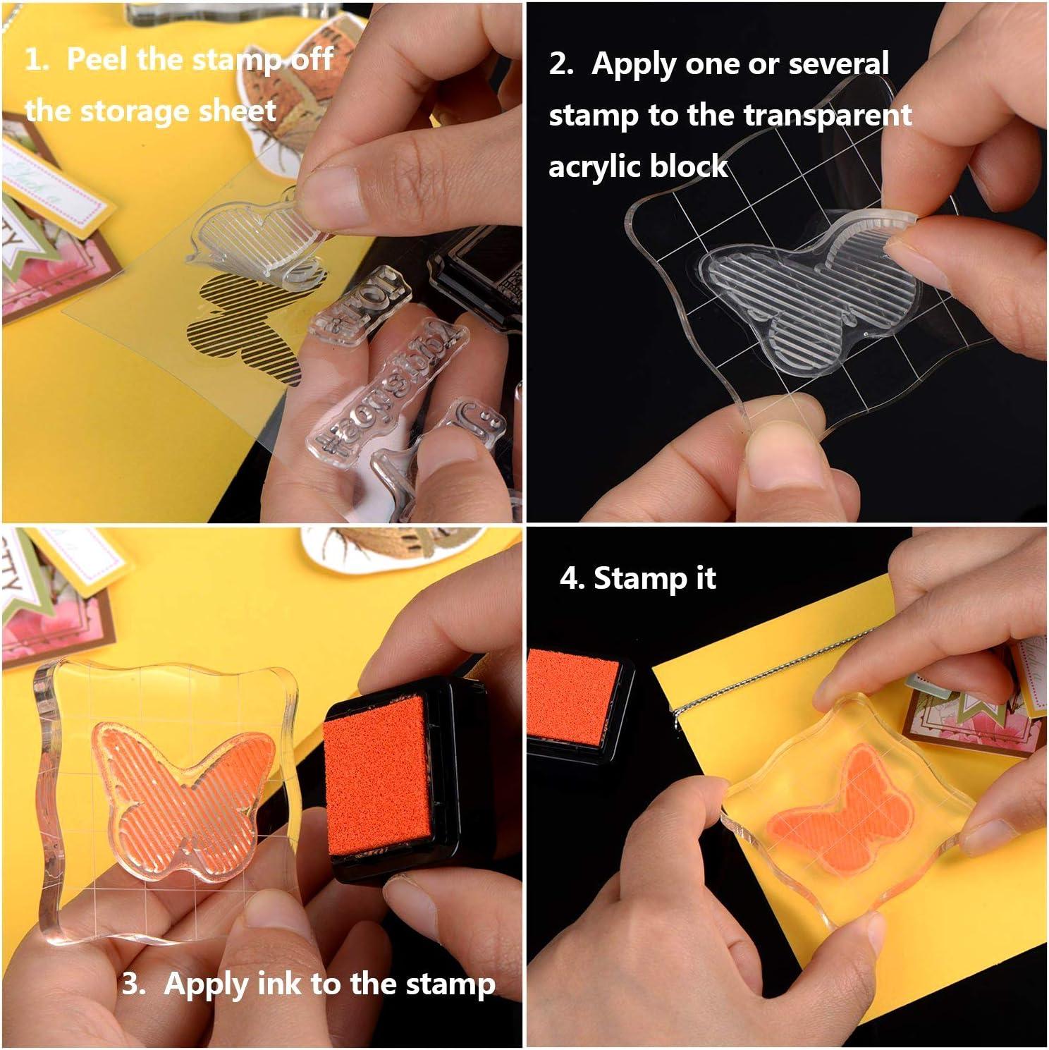 imageWhaline Large Acrylic Stamp Block Clear Stamping Tools Set with Grid Lines for Art Crafts Scrapbooking 4 Pack