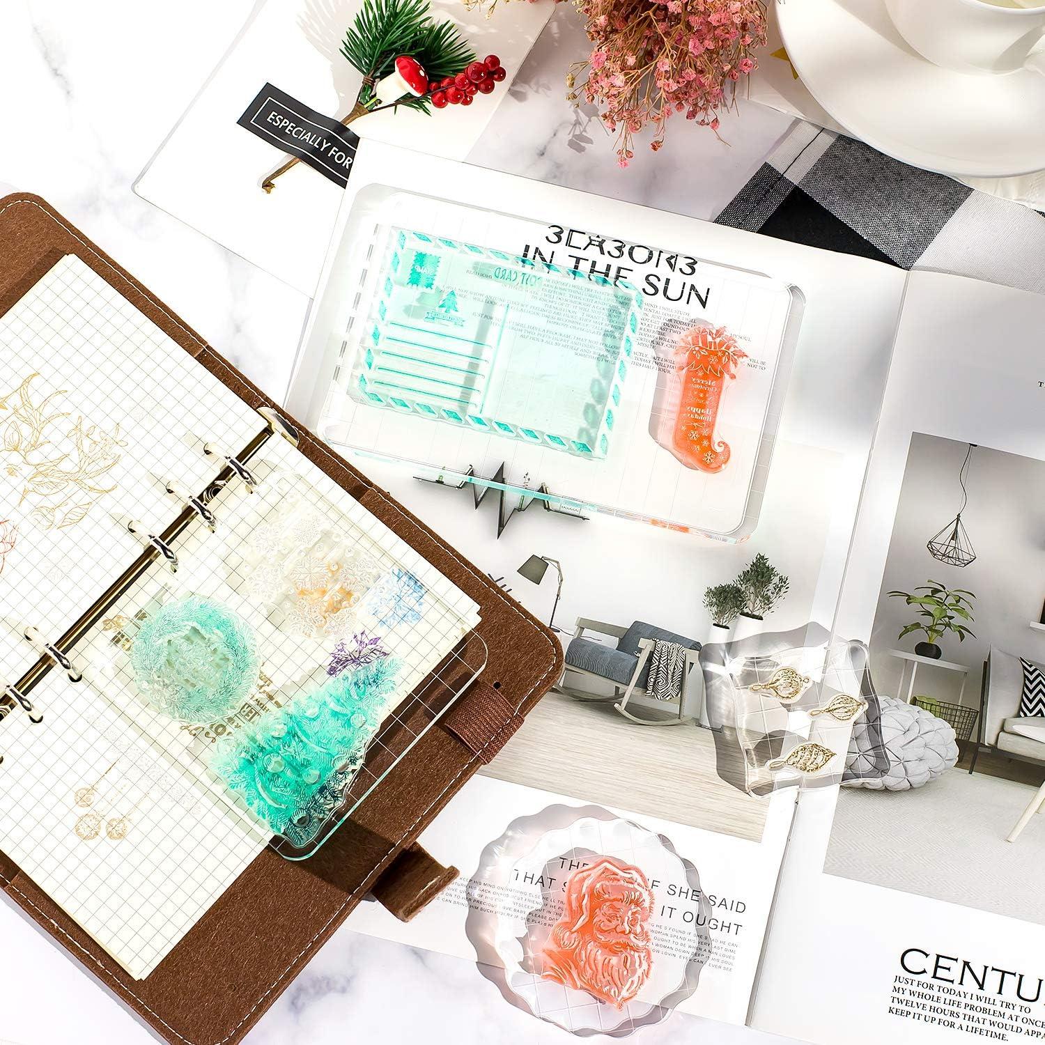 imageWhaline Large Acrylic Stamp Block Clear Stamping Tools Set with Grid Lines for Art Crafts Scrapbooking 4 Pack