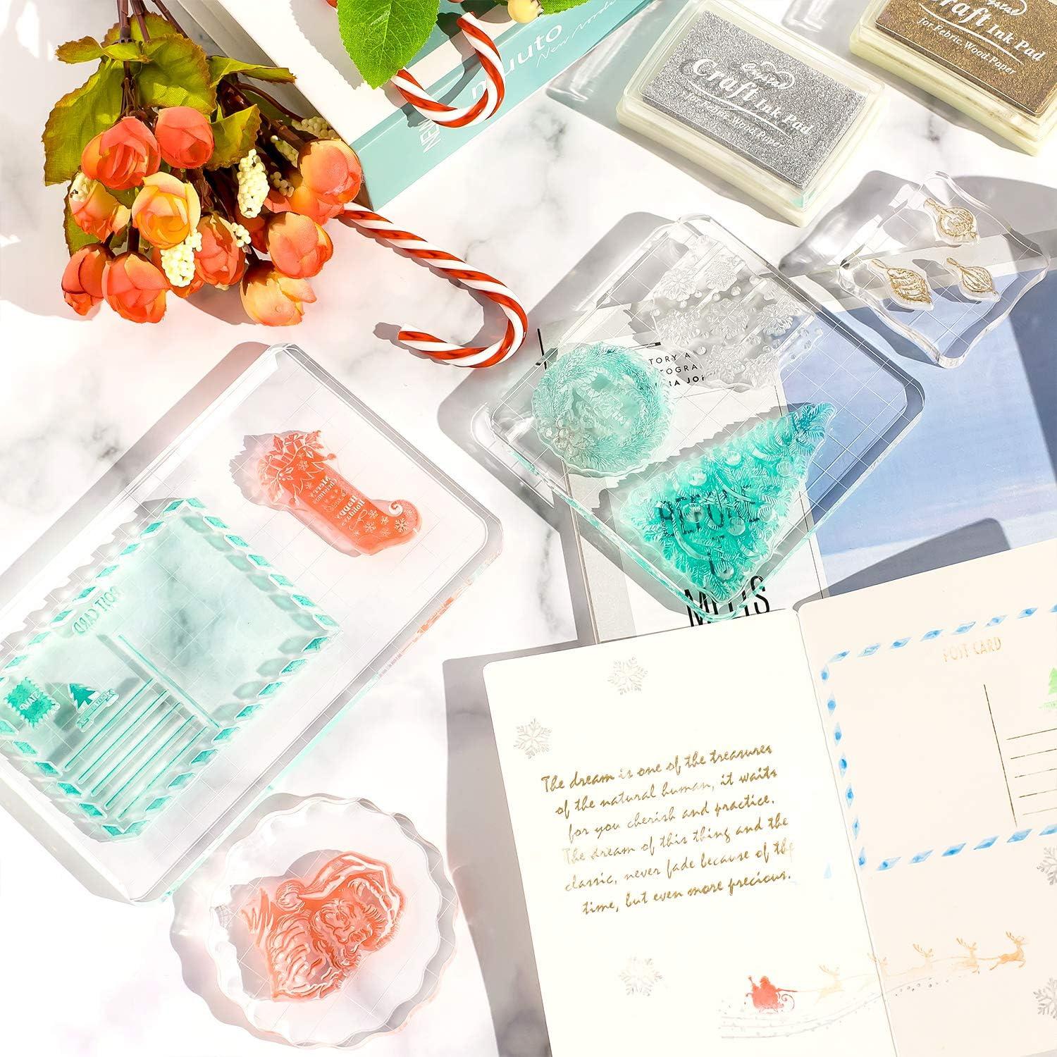 imageWhaline Large Acrylic Stamp Block Clear Stamping Tools Set with Grid Lines for Art Crafts Scrapbooking 4 Pack