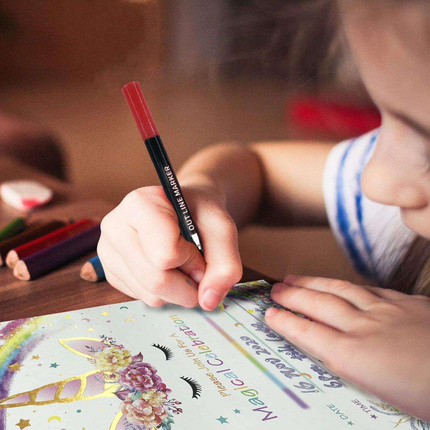 imageWhaline Outline Shimmer Markers 12 Colors Double Line Outline Pens Stocking Stuffers for Teen Girl Gifts Trendy Stuff Glitter Metallic Gel Pens for Birthday Christmas Card Journaling Drawing Crafting