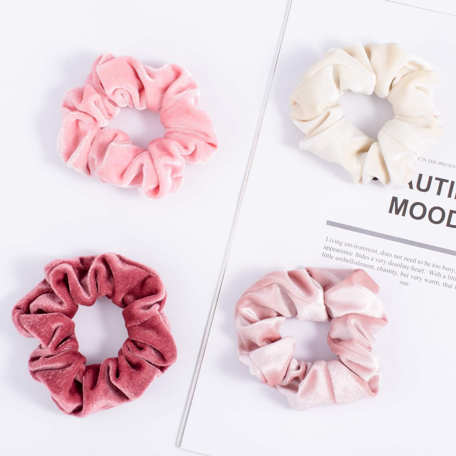 imageWhaline Pastel Hair Scrunchies Elastic Scrunchy Bobbles Velvet Hair Bands Boho Soft Hair Ties Hair Accessories for Girls Women 12 ColorsBlush Colors
