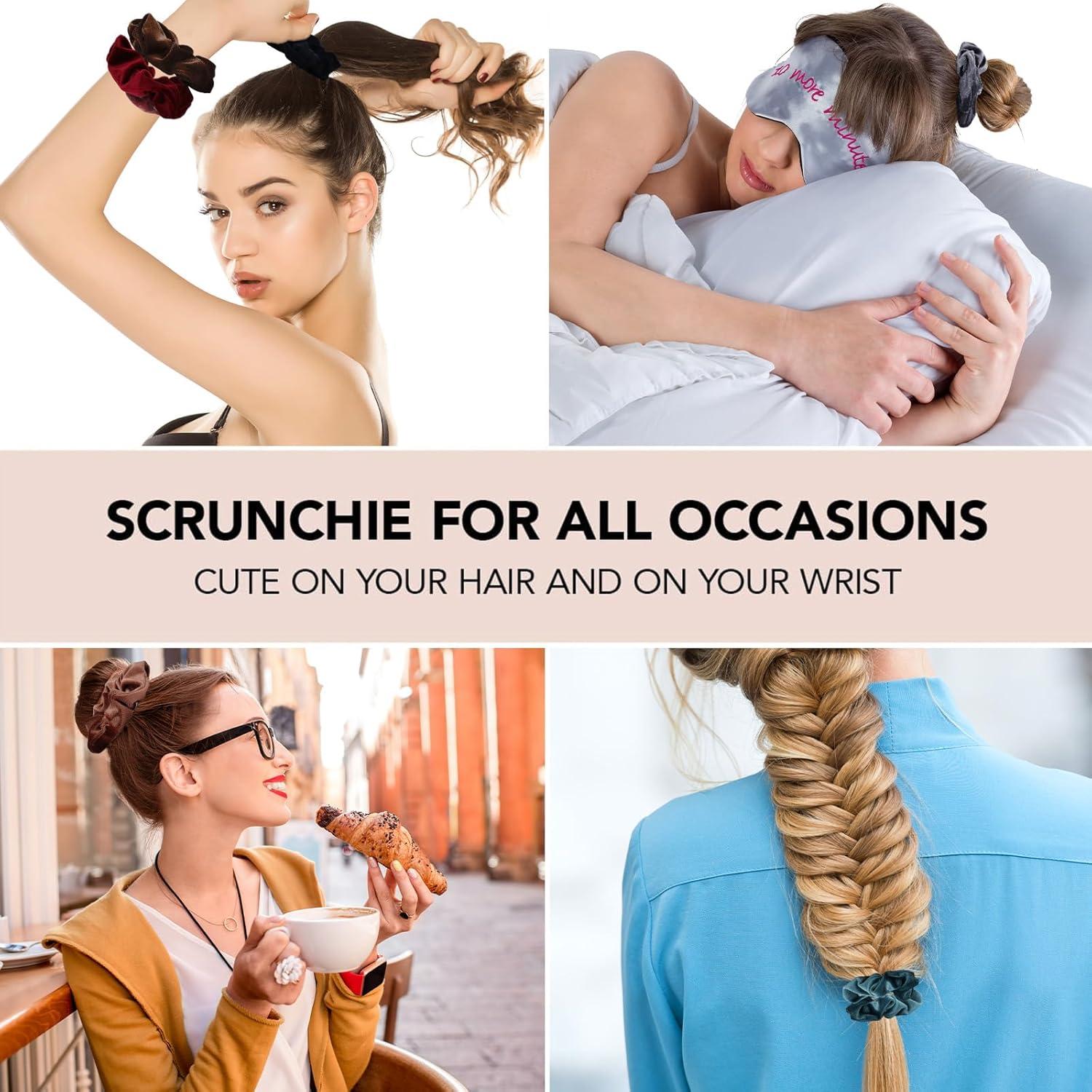 imageWhaline Pastel Hair Scrunchies Elastic Scrunchy Bobbles Velvet Hair Bands Boho Soft Hair Ties Hair Accessories for Girls Women 12 ColorsDark Color