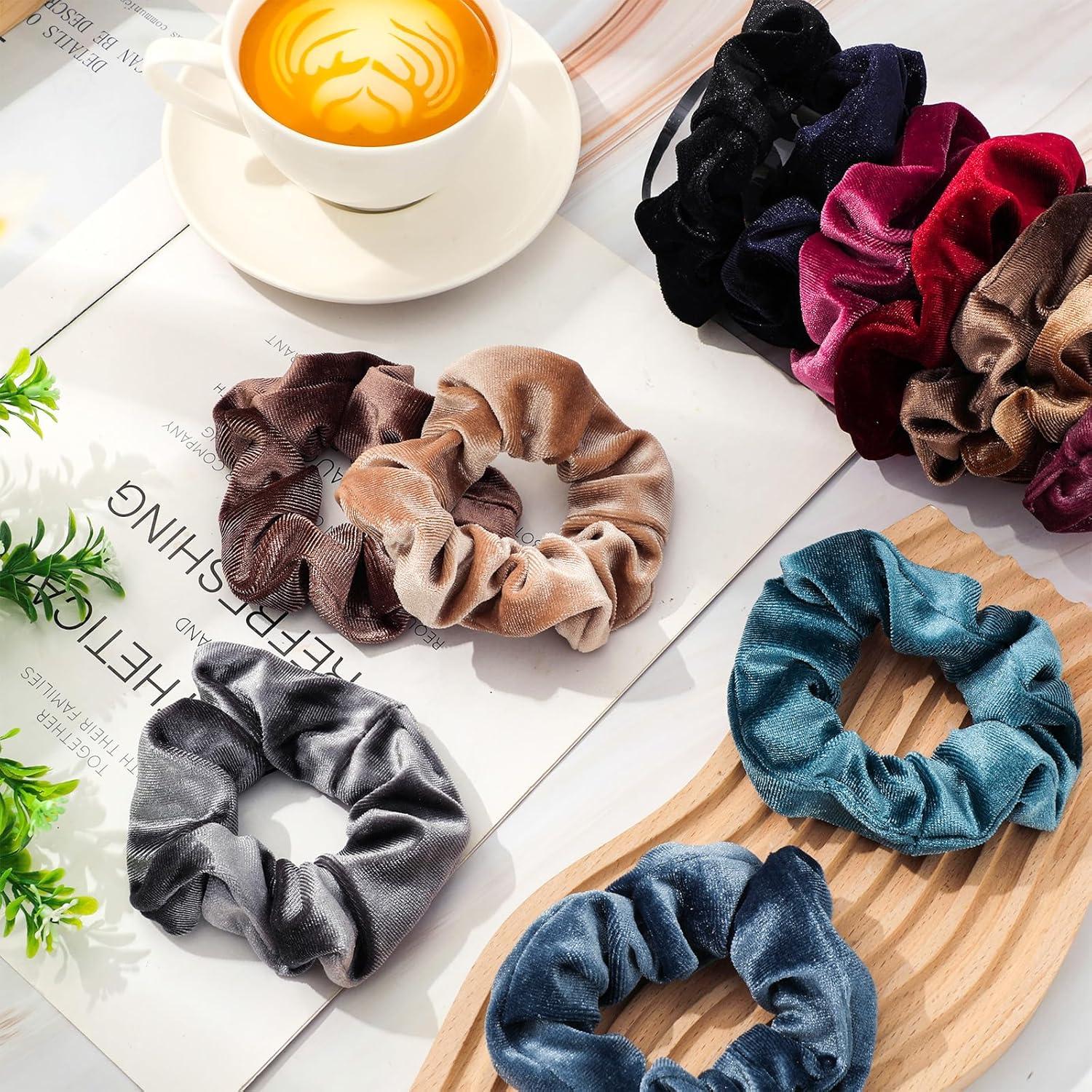 imageWhaline Pastel Hair Scrunchies Elastic Scrunchy Bobbles Velvet Hair Bands Boho Soft Hair Ties Hair Accessories for Girls Women 12 ColorsDark Color