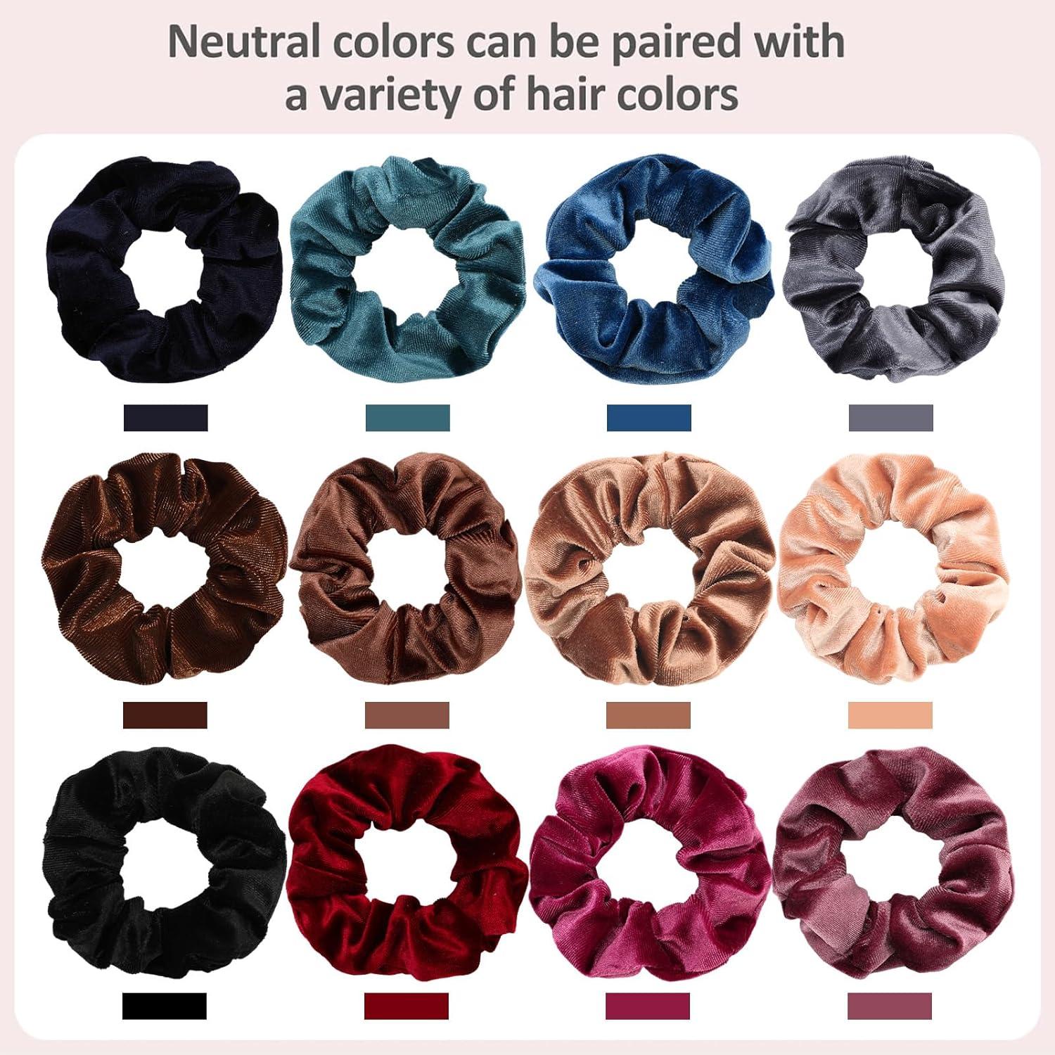 imageWhaline Pastel Hair Scrunchies Elastic Scrunchy Bobbles Velvet Hair Bands Boho Soft Hair Ties Hair Accessories for Girls Women 12 ColorsDark Color