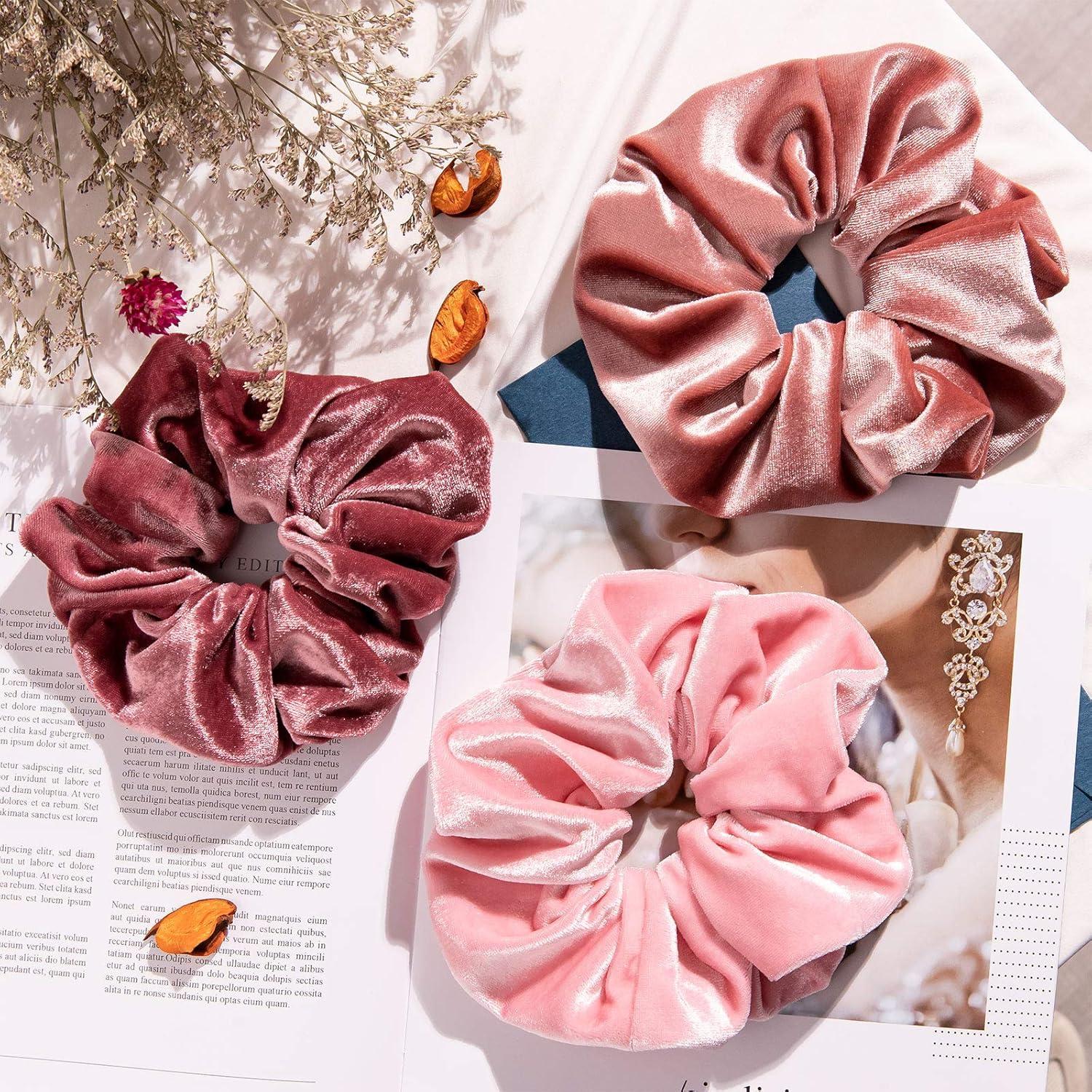 imageWhaline Pastel Hair Scrunchies Large Velvet Elastic Scrunchy Bobbles Ice Cream Color Hair Bands Soft Hair Ties Hair Accessories for Girls Women 6 ColorsBlush Color