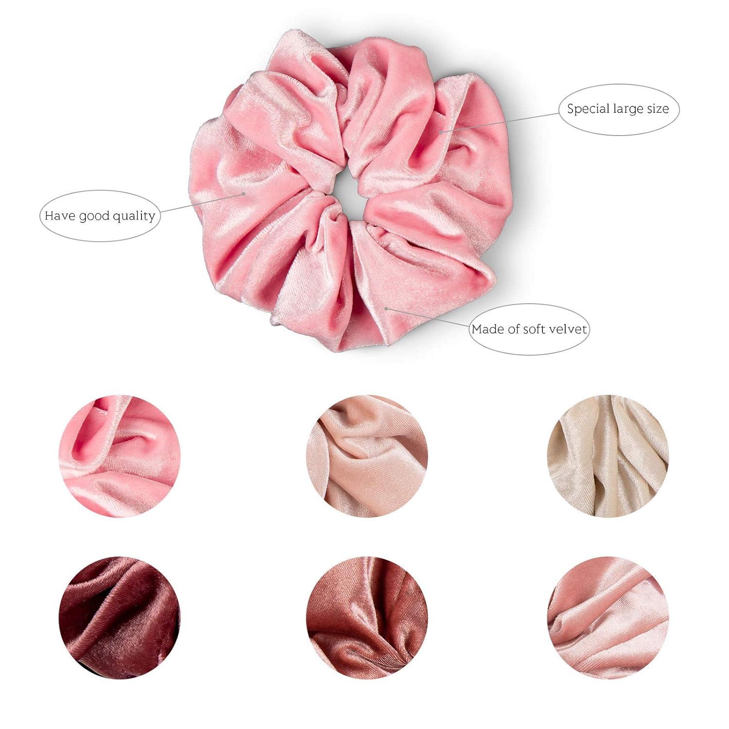 imageWhaline Pastel Hair Scrunchies Large Velvet Elastic Scrunchy Bobbles Ice Cream Color Hair Bands Soft Hair Ties Hair Accessories for Girls Women 6 ColorsBlush Color