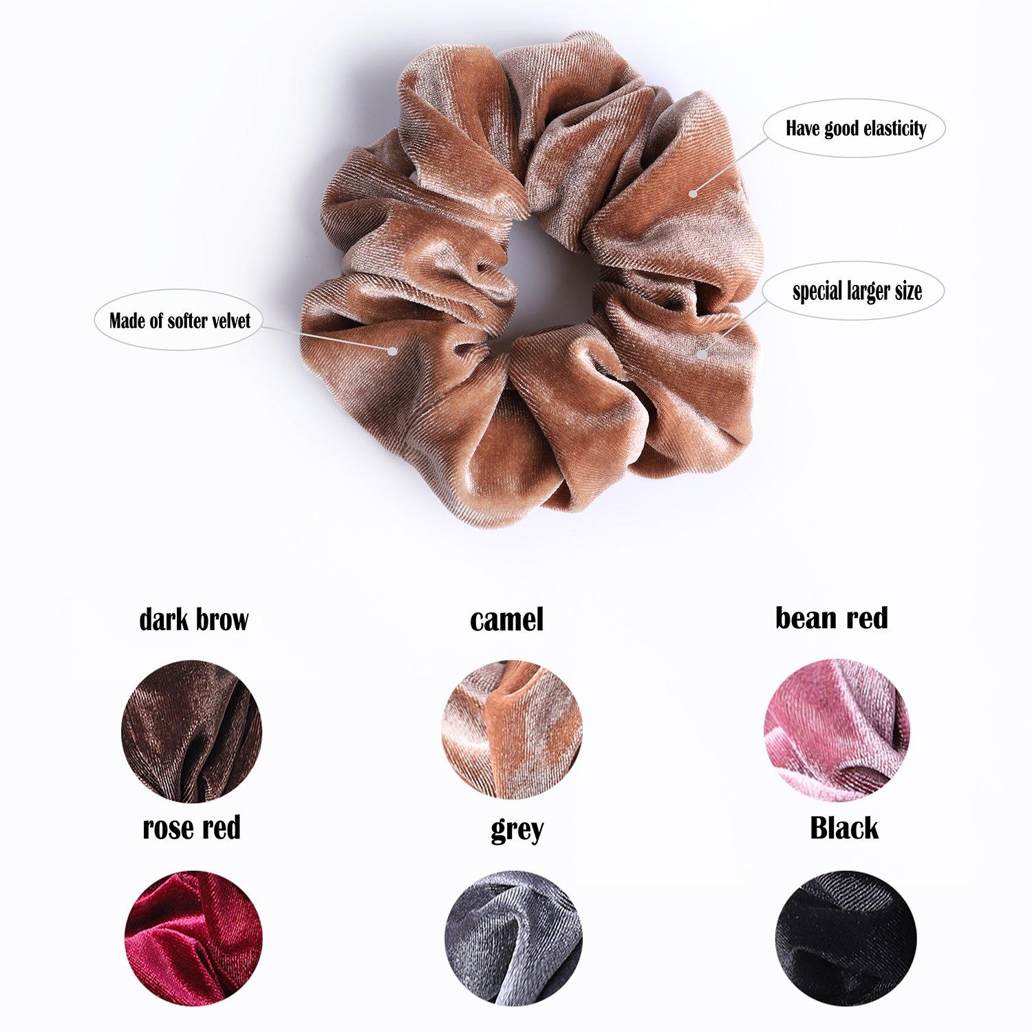imageWhaline Pastel Hair Scrunchies Large Velvet Elastic Scrunchy Bobbles Ice Cream Color Hair Bands Soft Hair Ties Hair Accessories for Girls Women 6 ColorsDark Color