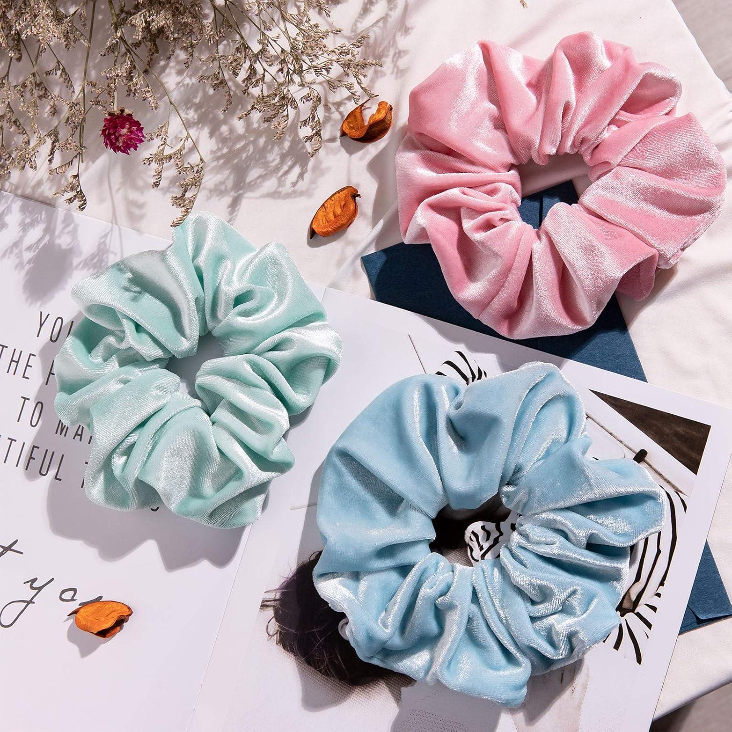 imageWhaline Pastel Hair Scrunchies Large Velvet Elastic Scrunchy Bobbles Ice Cream Color Hair Bands Soft Hair Ties Hair Accessories for Girls Women 6 ColorsMacaron Color