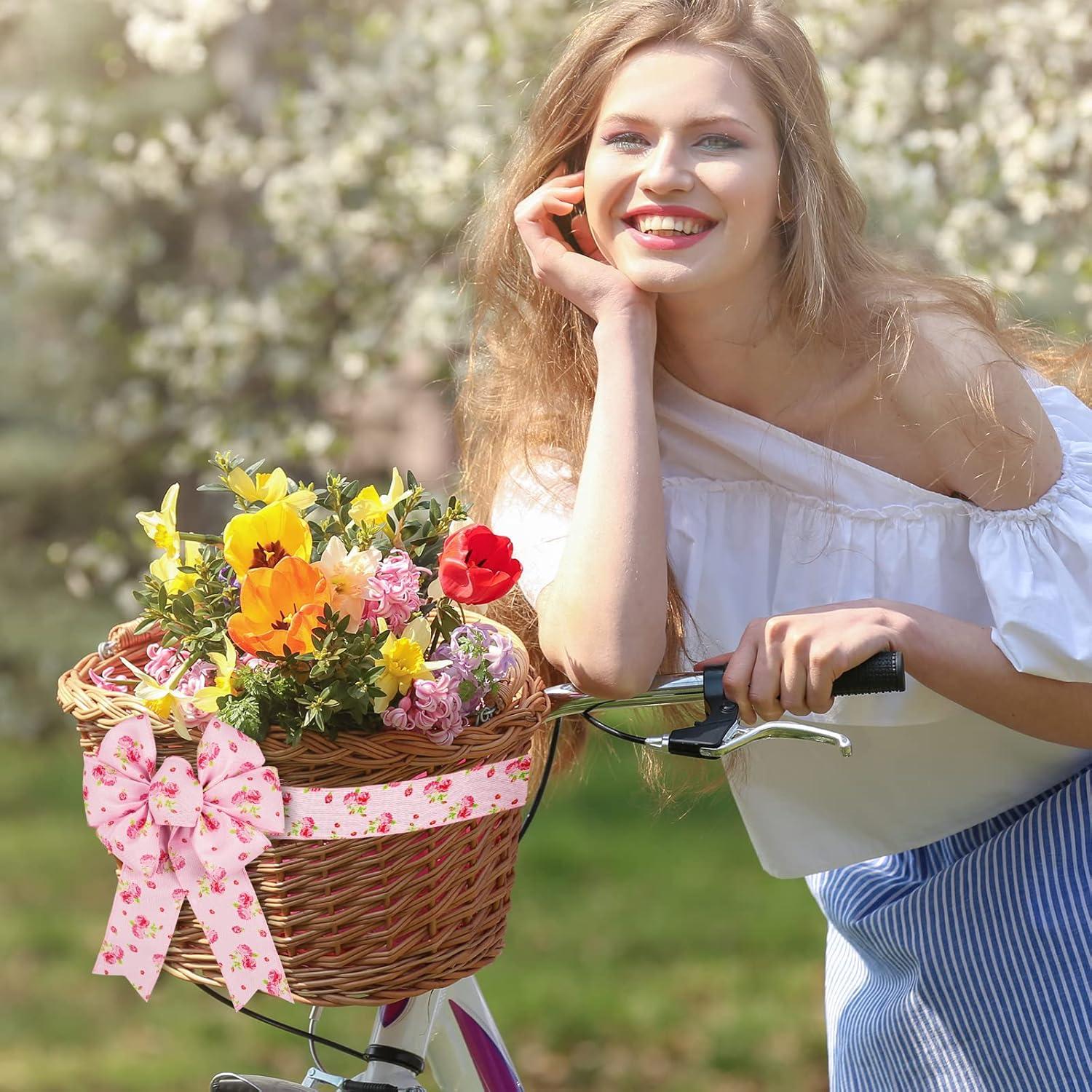 imageWhaline Pink Floral Wired Edge Ribbon 4 Rolls Rose Flower Pattern Ribbon Spring Summer Fabric Decorative Craft Ribbons for Mothers Day Gift Wrapping Hair Bow Sewing Wreath Crafts 20 Yard x 25 Inch