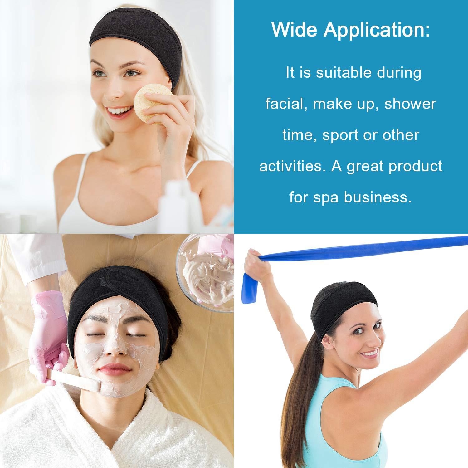 imageWhaline Spa Facial Headband Head Wrap Terry Cloth Headband 4 Counts Stretch Towel for Bath Makeup and Sport BlackBlack