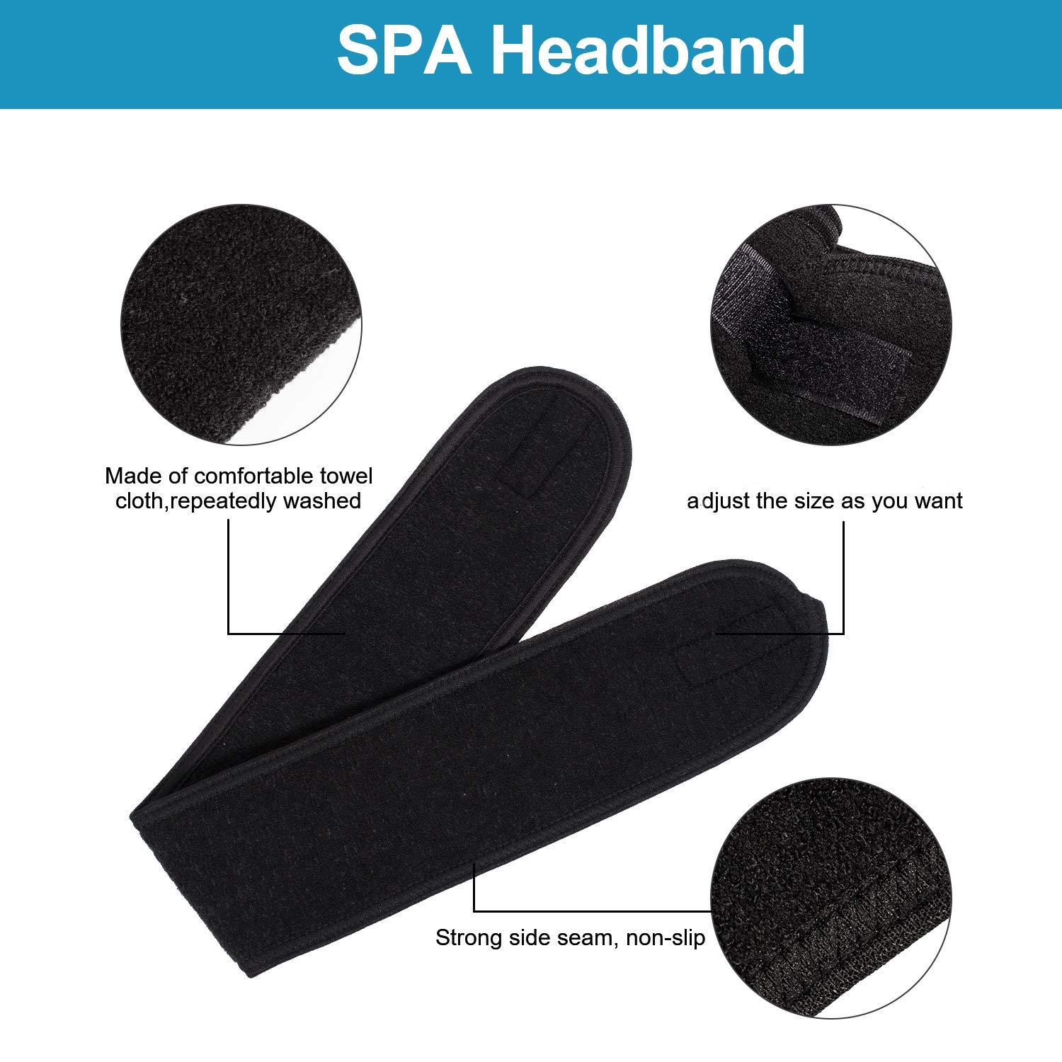 imageWhaline Spa Facial Headband Head Wrap Terry Cloth Headband 4 Counts Stretch Towel for Bath Makeup and Sport BlackBlack