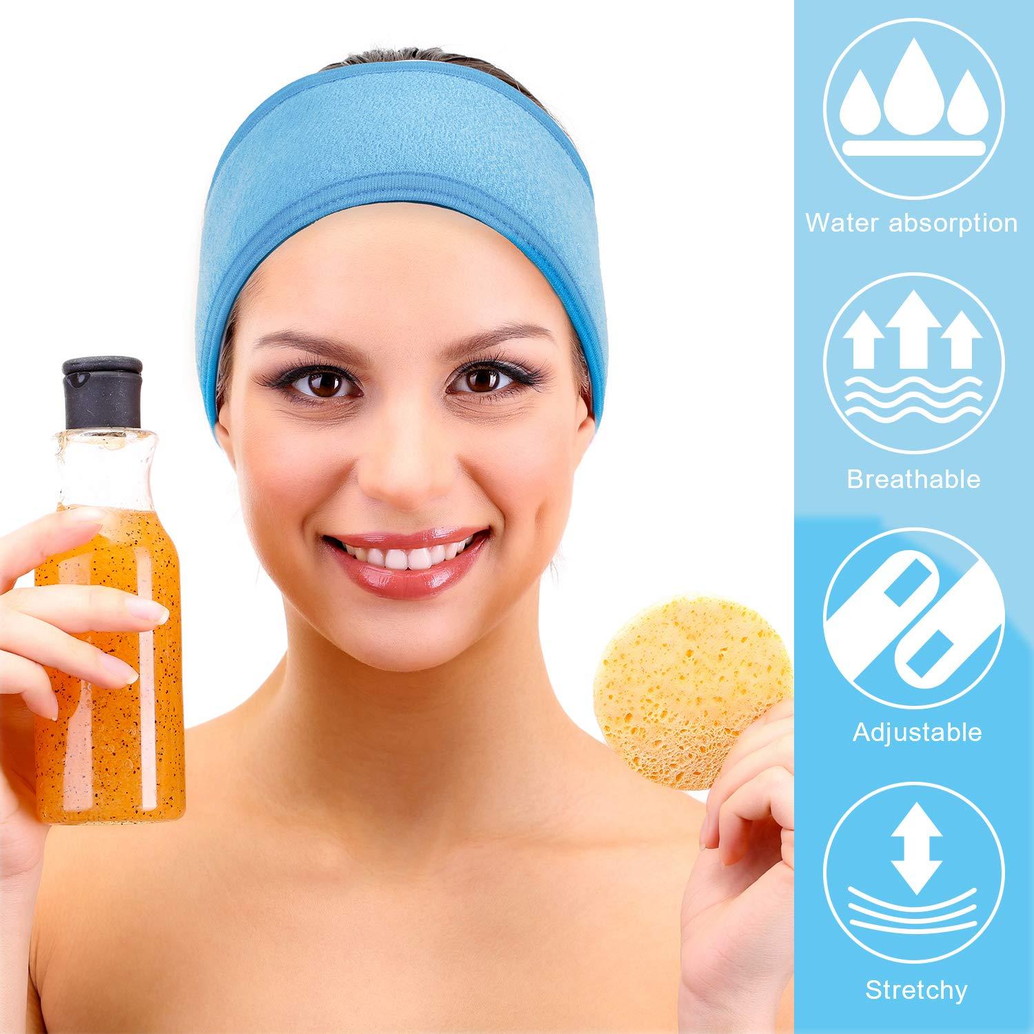 imageWhaline Spa Facial Headband Head Wrap Terry Cloth Headband 4 Counts Stretch Towel for Bath Makeup and Sport BlackBlue