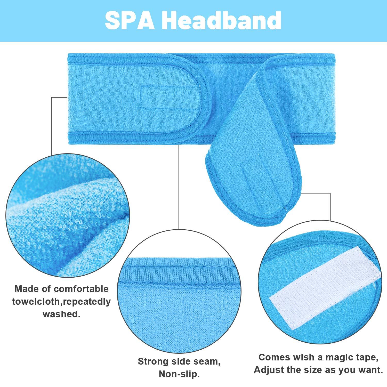 imageWhaline Spa Facial Headband Head Wrap Terry Cloth Headband 4 Counts Stretch Towel for Bath Makeup and Sport BlackBlue