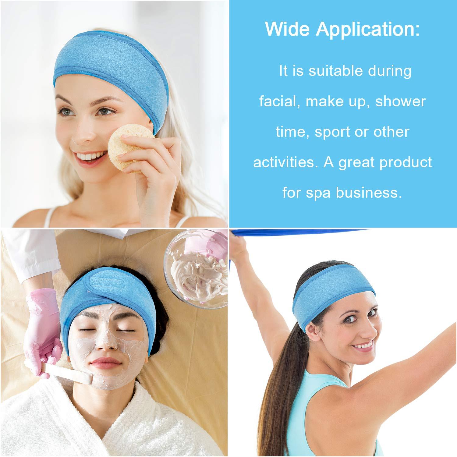 imageWhaline Spa Facial Headband Head Wrap Terry Cloth Headband 4 Counts Stretch Towel for Bath Makeup and Sport BlackBlue