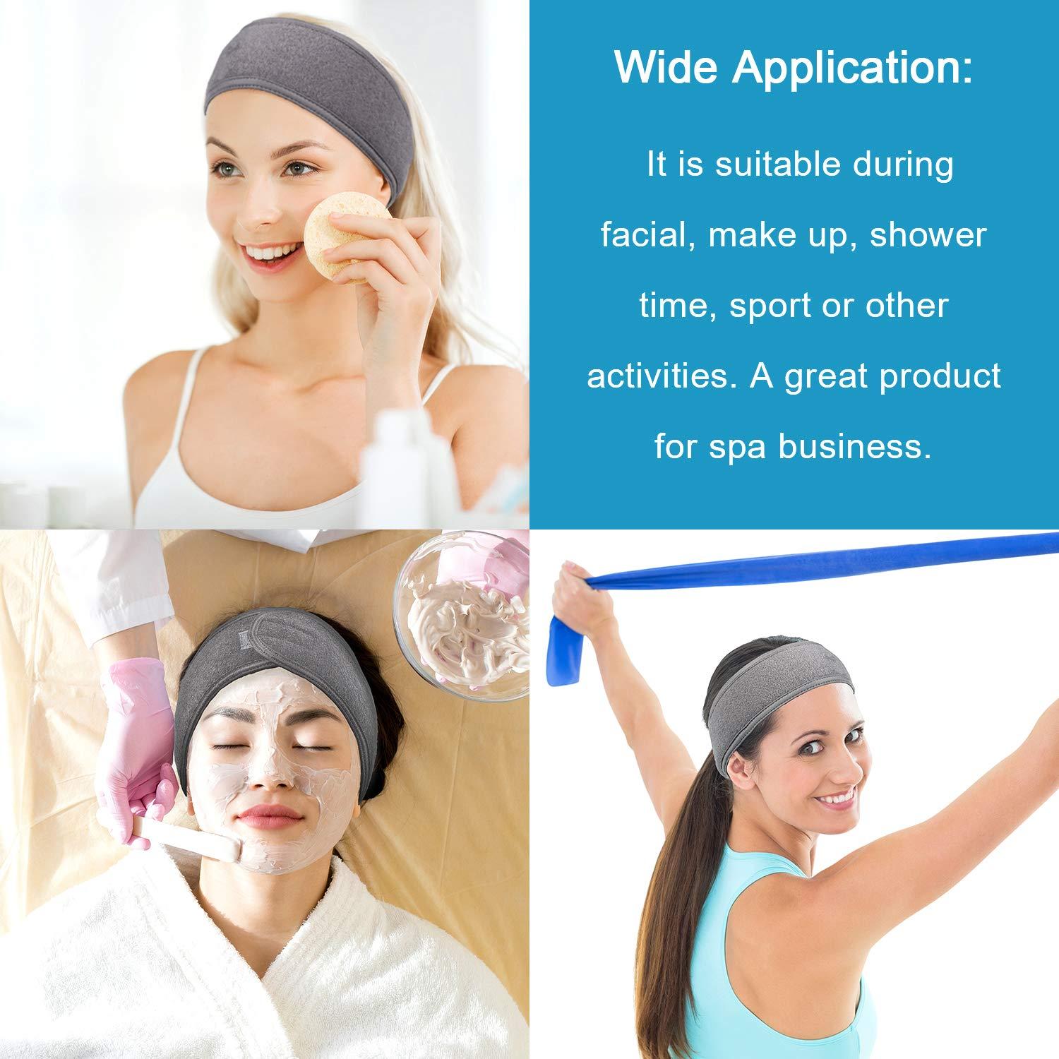 imageWhaline Spa Facial Headband Head Wrap Terry Cloth Headband 4 Counts Stretch Towel for Bath Makeup and Sport BlackGray