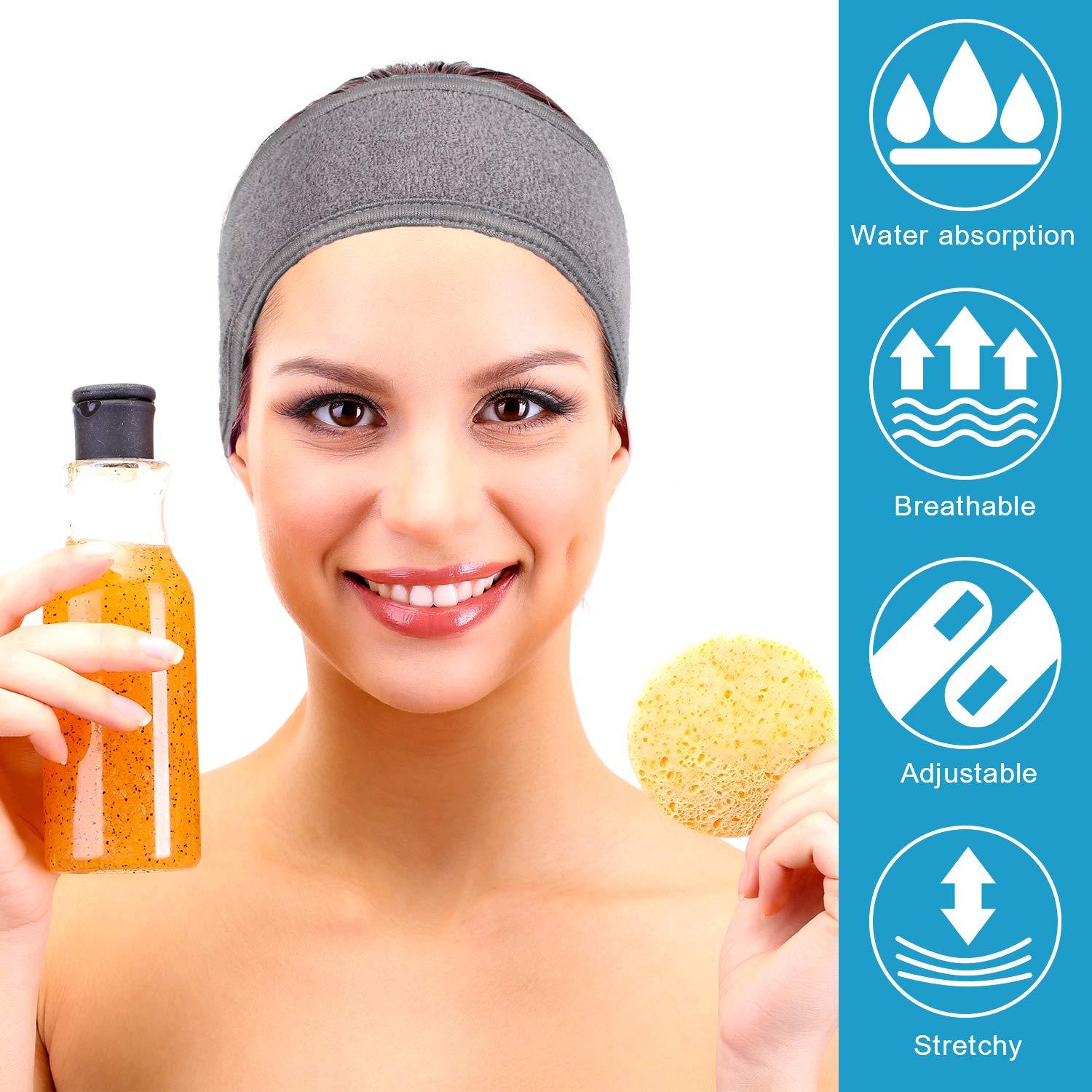 imageWhaline Spa Facial Headband Head Wrap Terry Cloth Headband 4 Counts Stretch Towel for Bath Makeup and Sport BlackGray