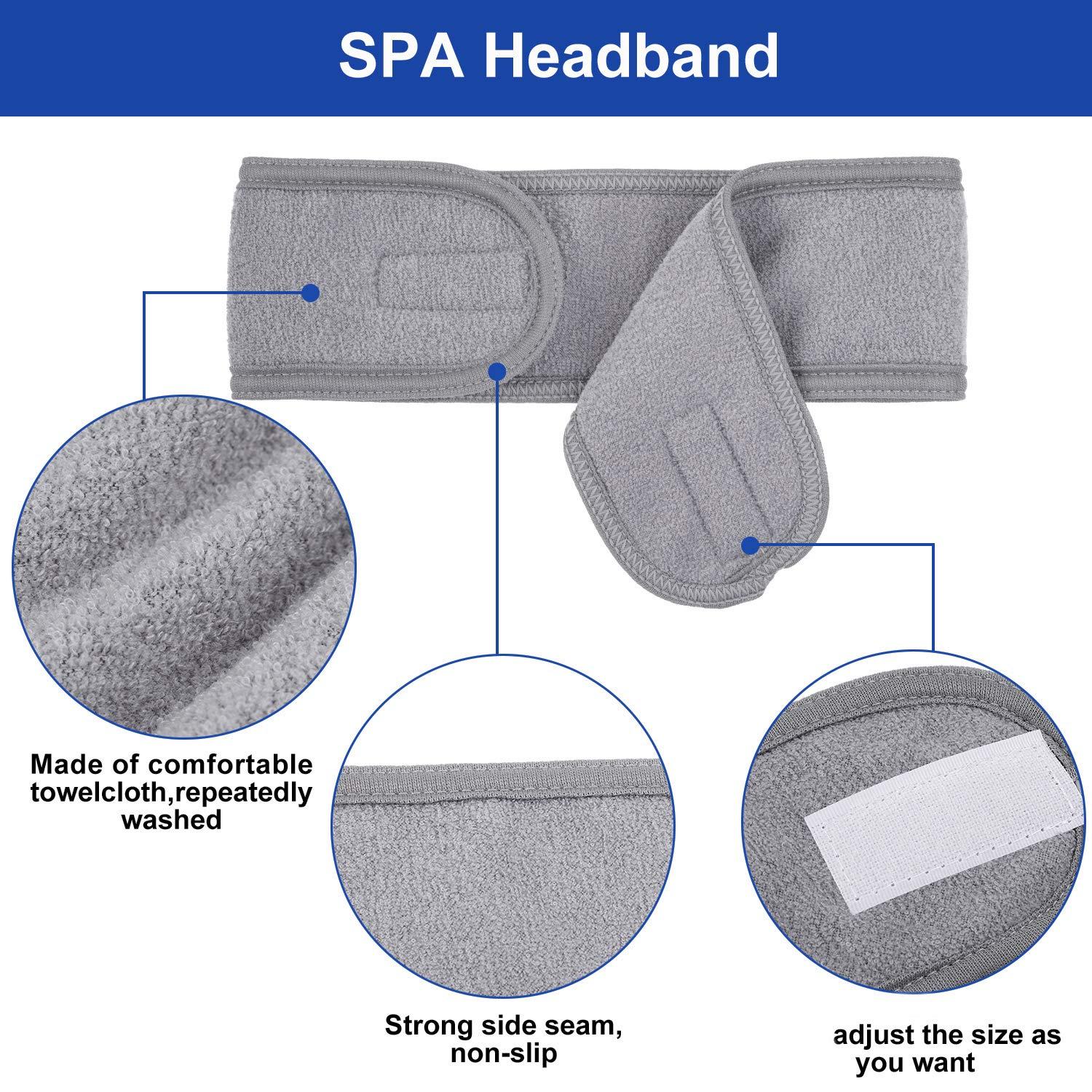 imageWhaline Spa Facial Headband Head Wrap Terry Cloth Headband 4 Counts Stretch Towel for Bath Makeup and Sport BlackGray