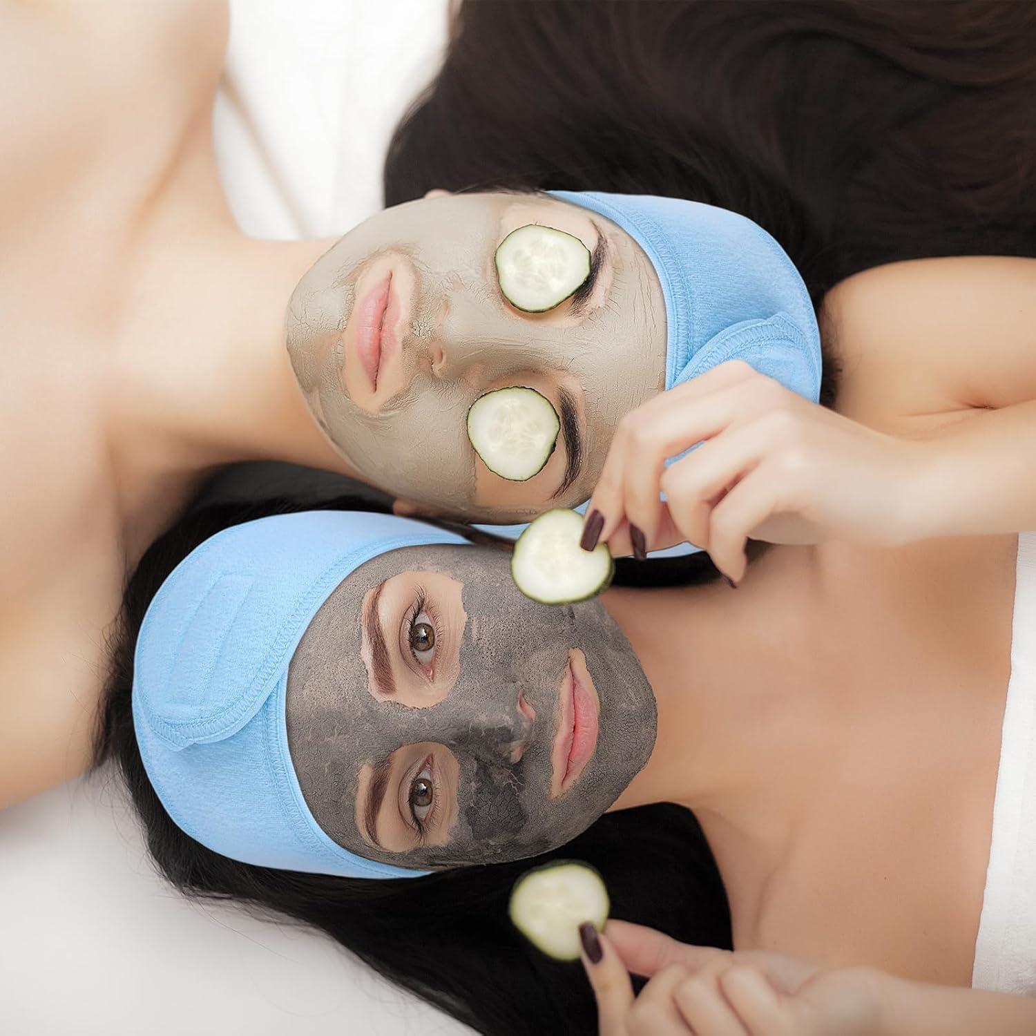 imageWhaline Spa Facial Headband Head Wrap Terry Cloth Headband 4 Counts Stretch Towel for Bath Makeup and Sport BlackLight Blue