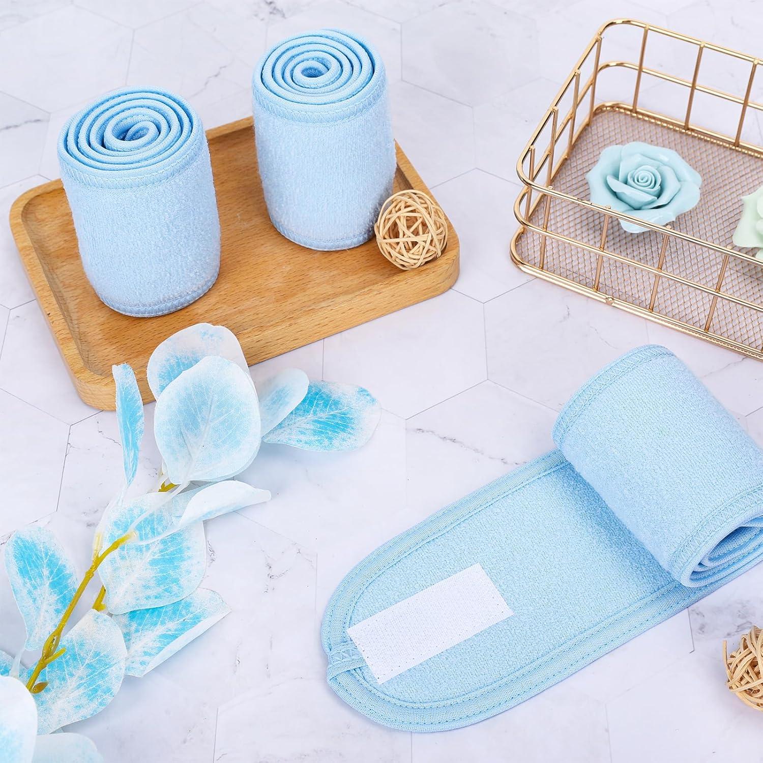 imageWhaline Spa Facial Headband Head Wrap Terry Cloth Headband 4 Counts Stretch Towel for Bath Makeup and Sport BlackLight Blue