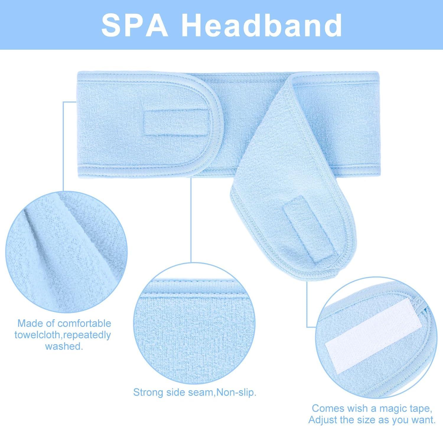 imageWhaline Spa Facial Headband Head Wrap Terry Cloth Headband 4 Counts Stretch Towel for Bath Makeup and Sport BlackLight Blue