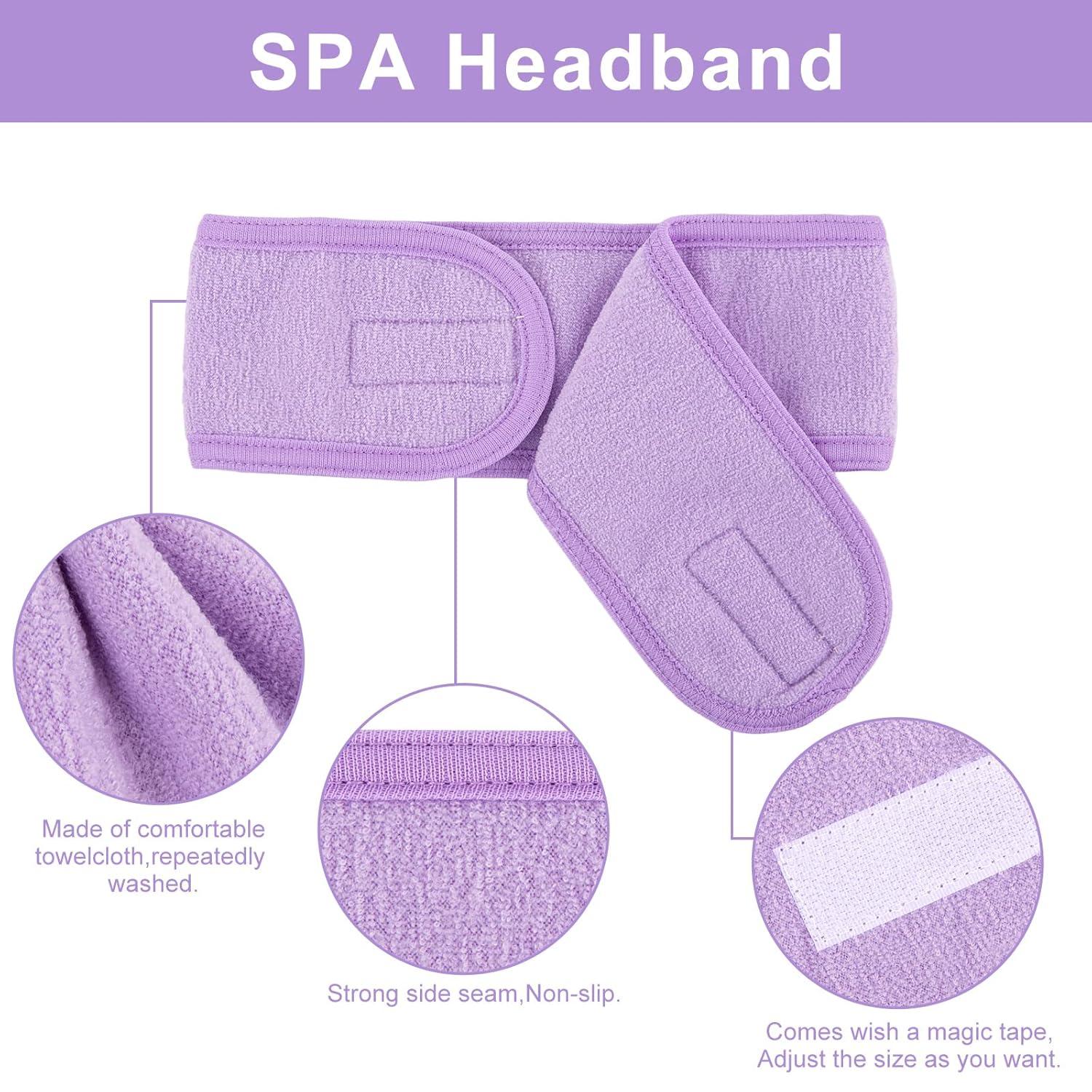 imageWhaline Spa Facial Headband Head Wrap Terry Cloth Headband 4 Counts Stretch Towel for Bath Makeup and Sport BlackLight Purple