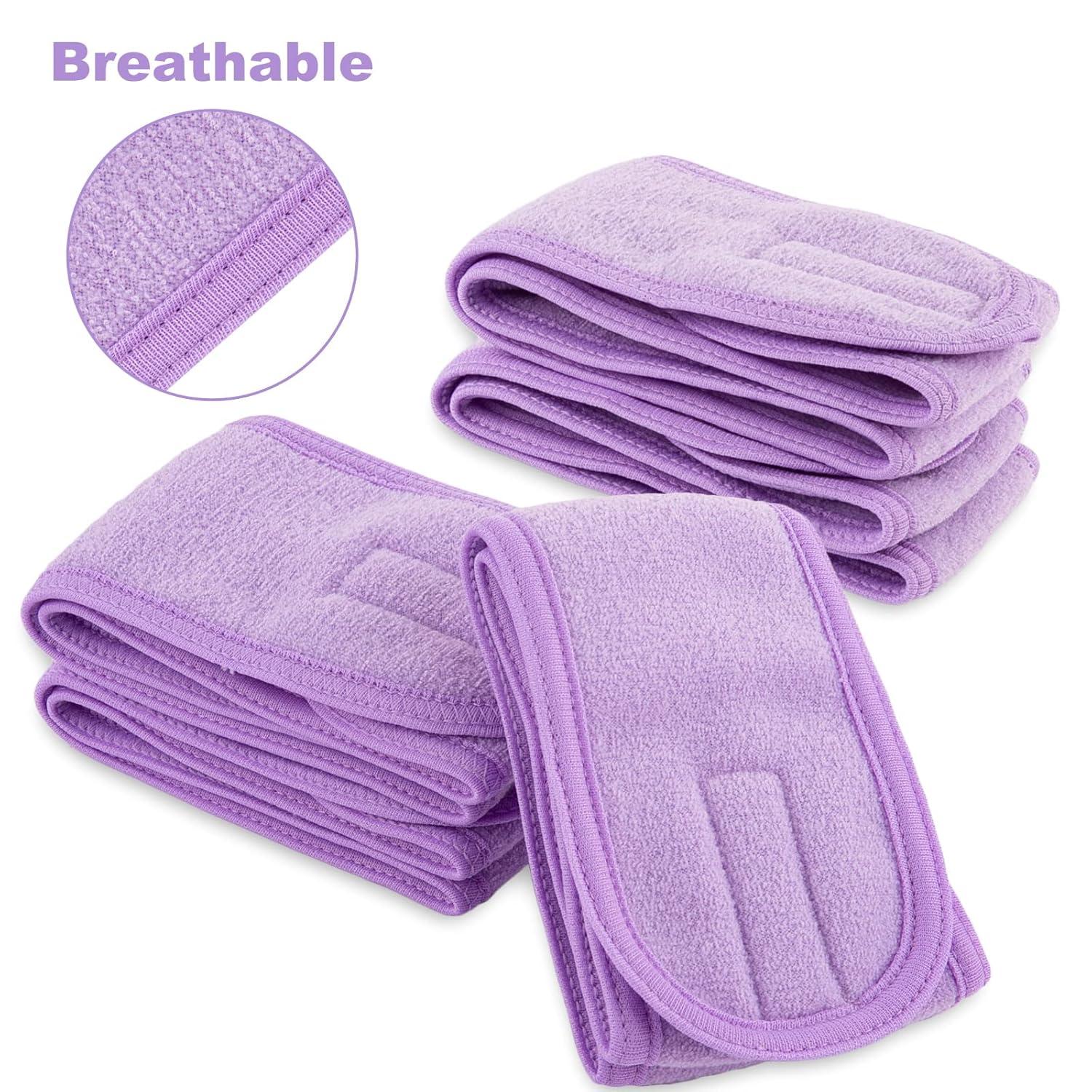 imageWhaline Spa Facial Headband Head Wrap Terry Cloth Headband 4 Counts Stretch Towel for Bath Makeup and Sport BlackLight Purple
