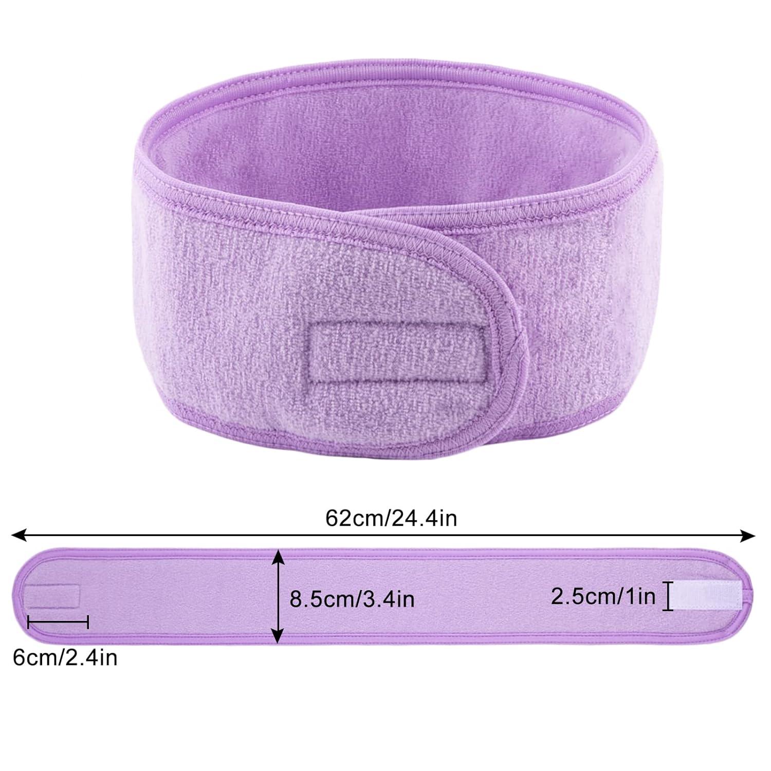 imageWhaline Spa Facial Headband Head Wrap Terry Cloth Headband 4 Counts Stretch Towel for Bath Makeup and Sport BlackLight Purple
