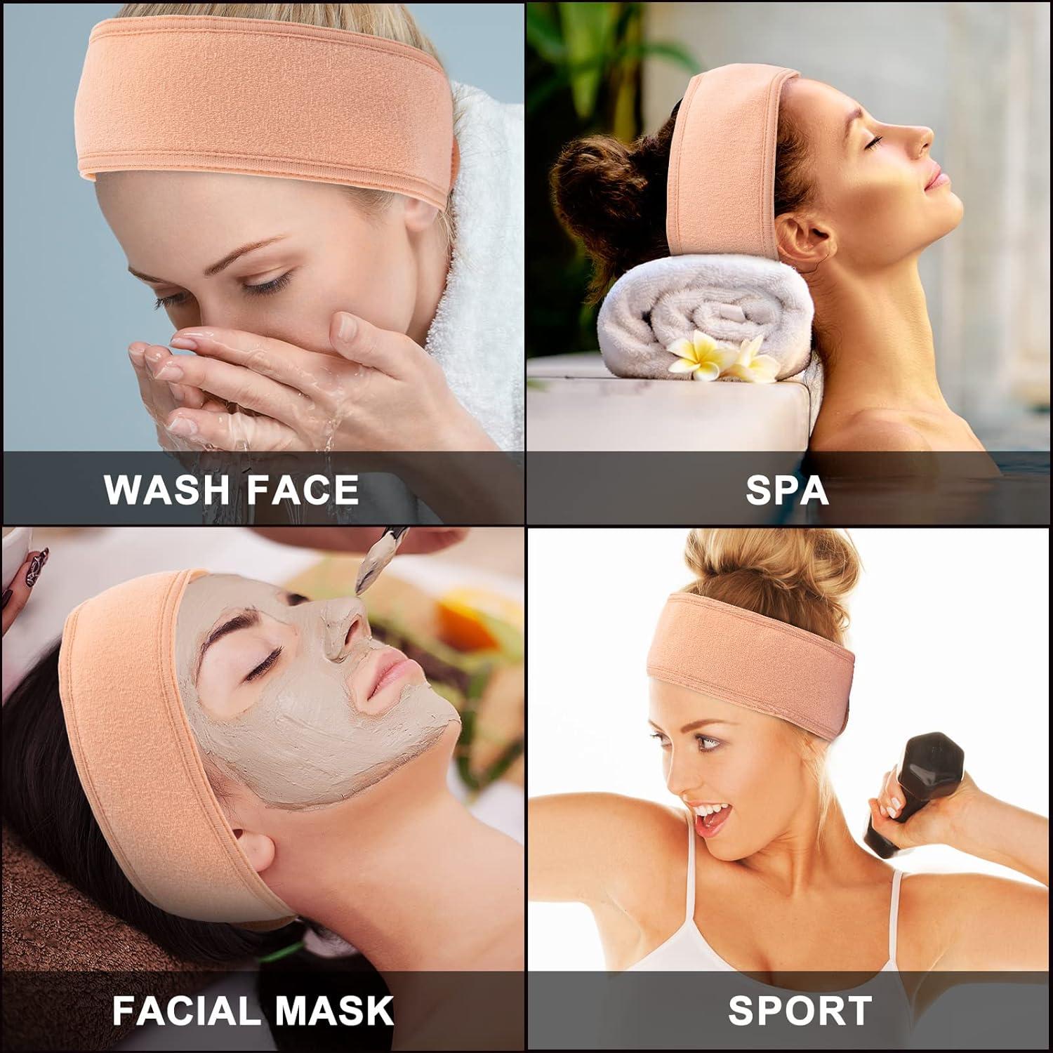 imageWhaline Spa Facial Headband Head Wrap Terry Cloth Headband 4 Counts Stretch Towel for Bath Makeup and Sport BlackLiving Coral