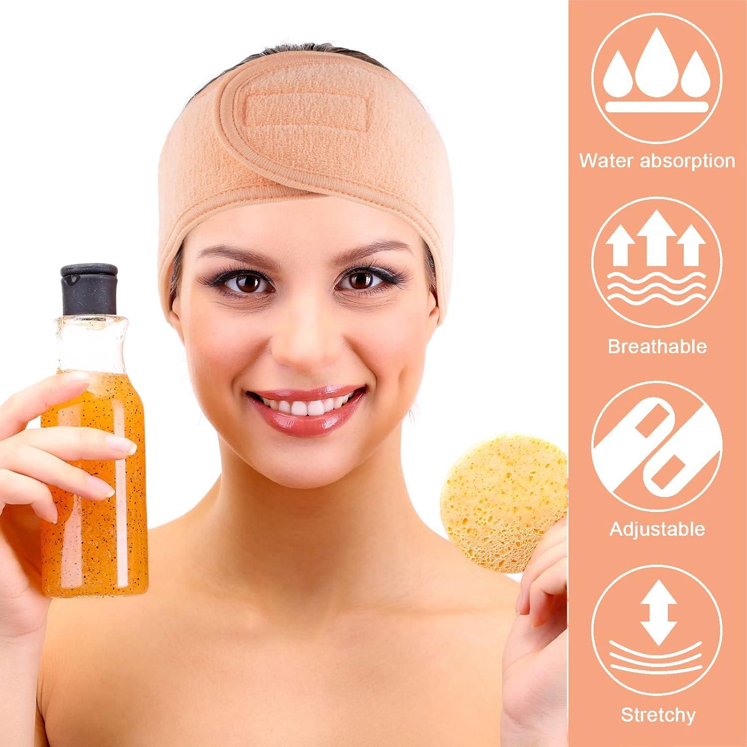 imageWhaline Spa Facial Headband Head Wrap Terry Cloth Headband 4 Counts Stretch Towel for Bath Makeup and Sport BlackLiving Coral