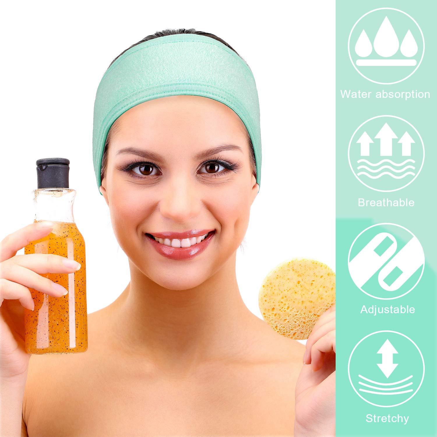 imageWhaline Spa Facial Headband Head Wrap Terry Cloth Headband 4 Counts Stretch Towel for Bath Makeup and Sport BlackMint Green