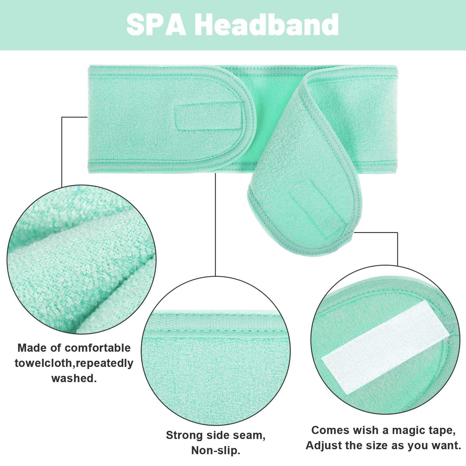 imageWhaline Spa Facial Headband Head Wrap Terry Cloth Headband 4 Counts Stretch Towel for Bath Makeup and Sport BlackMint Green