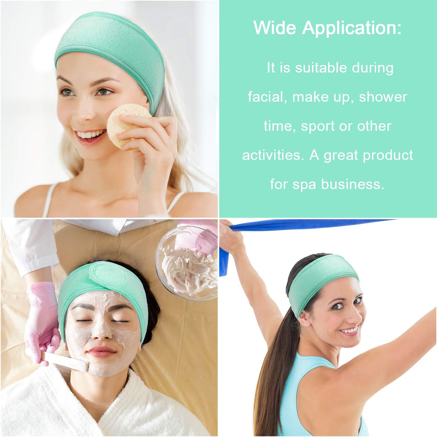 imageWhaline Spa Facial Headband Head Wrap Terry Cloth Headband 4 Counts Stretch Towel for Bath Makeup and Sport BlackMint Green