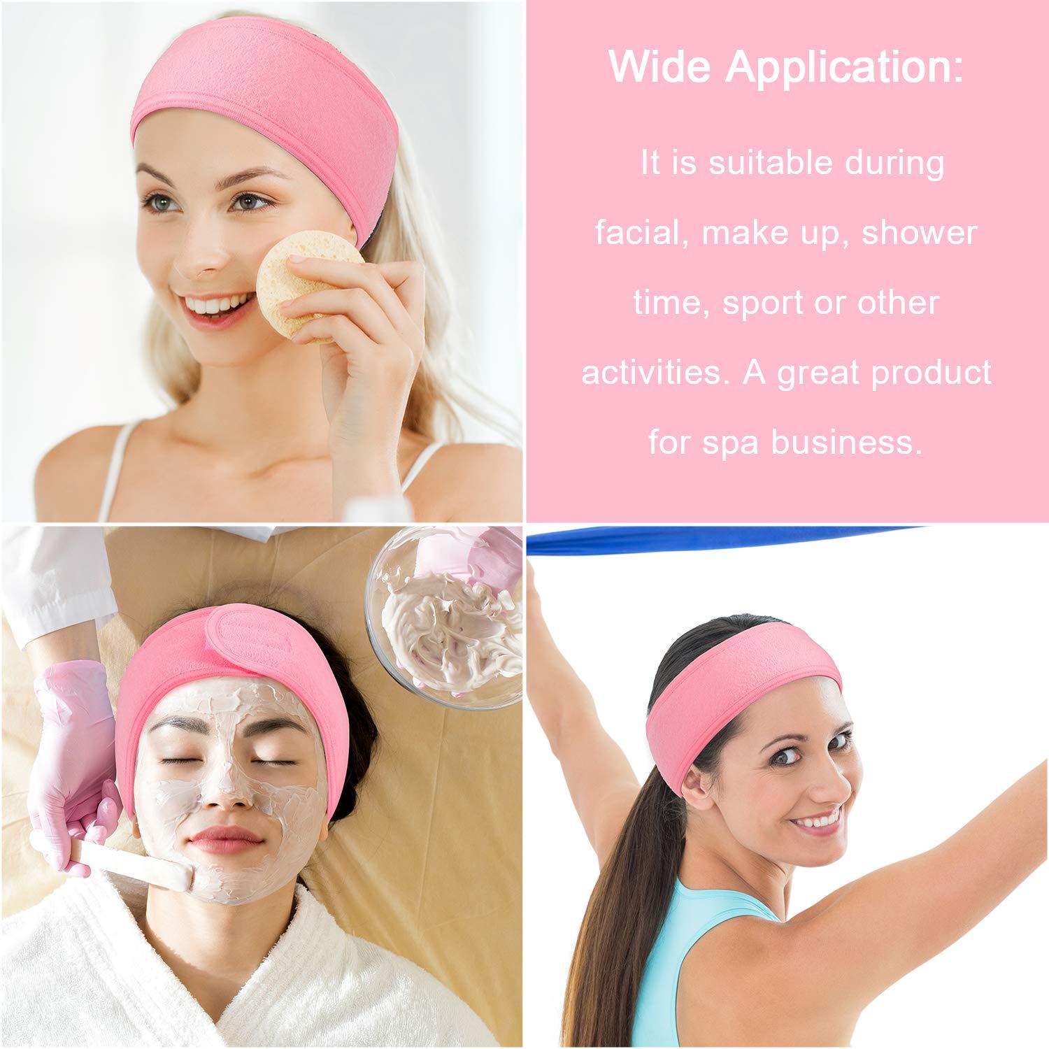 imageWhaline Spa Facial Headband Head Wrap Terry Cloth Headband 4 Counts Stretch Towel for Bath Makeup and Sport BlackPink